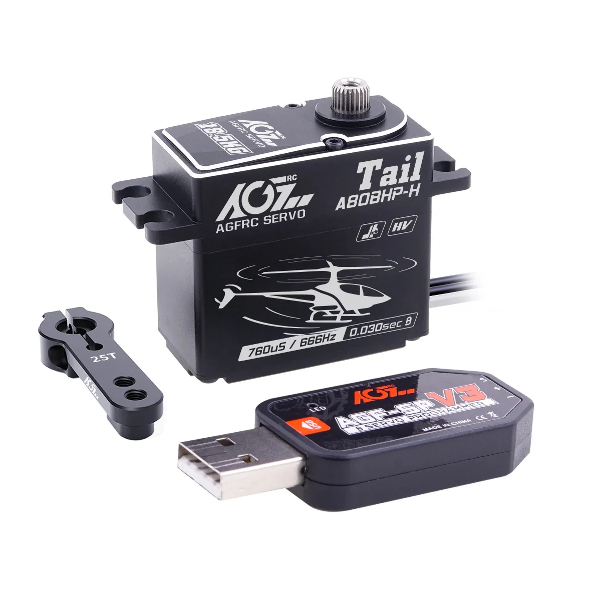 AGFRC A80BHX-H -  8.4V 30KG Programmable Helicopter Cyclic Servo  High Torque High Voltage Brushless Digital Motor For RC Helicopter