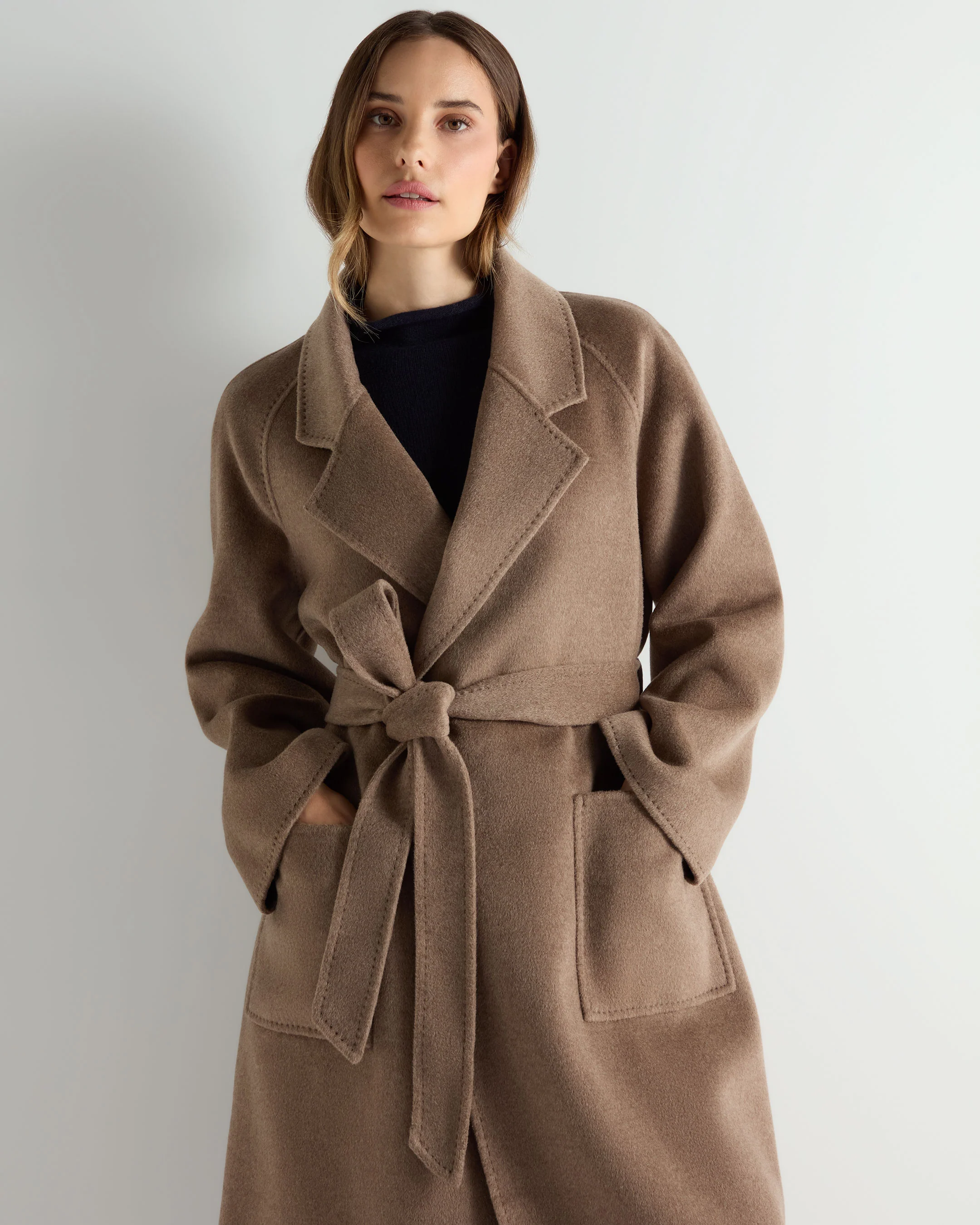 Women's Longline Woven Coat Brown