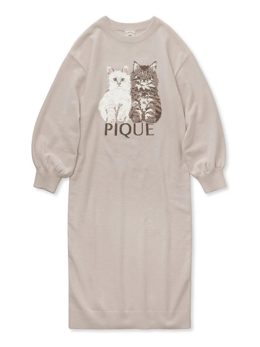 Airy Moco Twin Cats Jacquard Dress