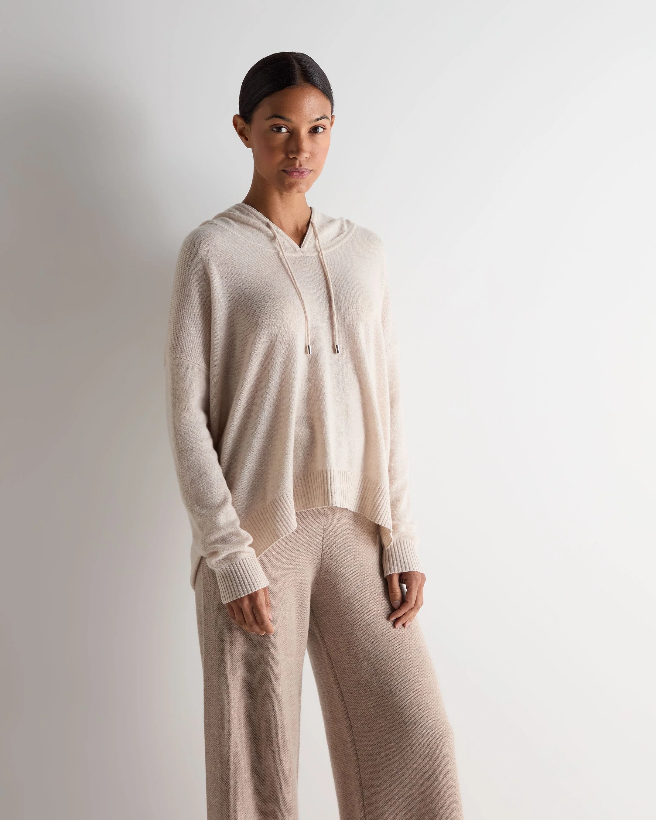 Women's Maya Metal Trim Cashmere Hoodie Ecru White