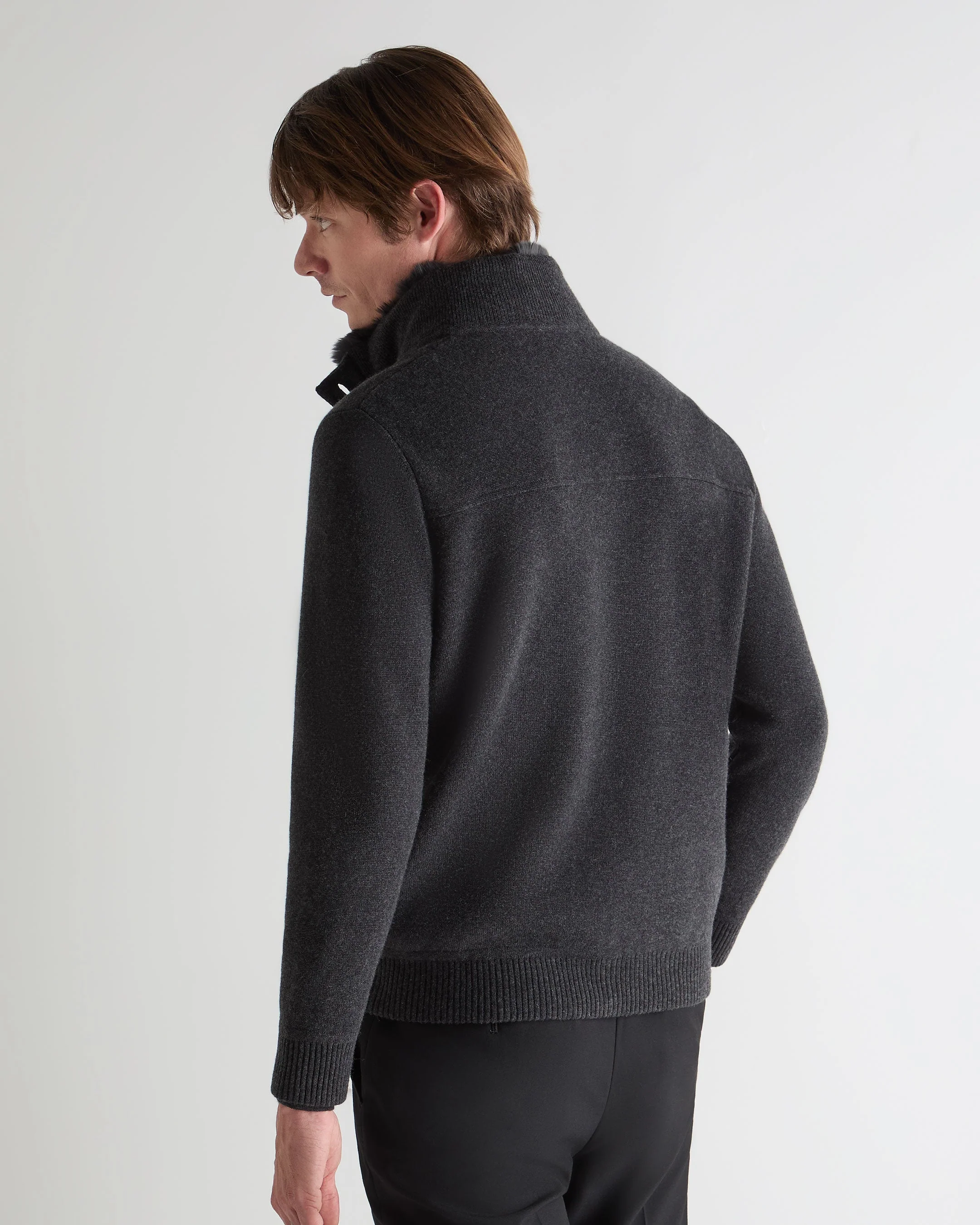 Men's Knitted Cashmere Jacket Deep Charcoal Grey
