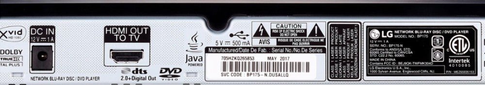 LG BP175 Region Free Blu-Ray Player for 110 - 240 Volts