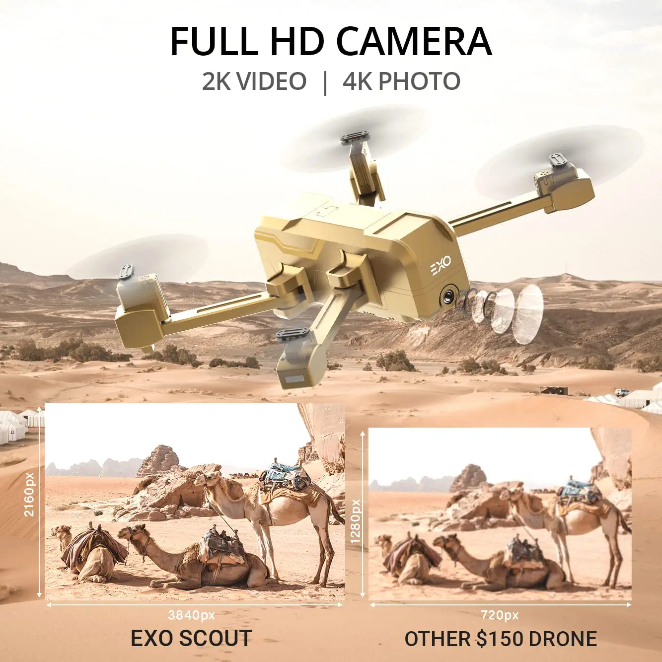 EXO Scout Drone - with Camera for Adults or Kids. Drone Kit with 2 Batteries, Free Carry Case. HD 1080p Video, 3 Speeds, Auto Take-Off/Land, Intelligent AI Modes Professional Camera Drone