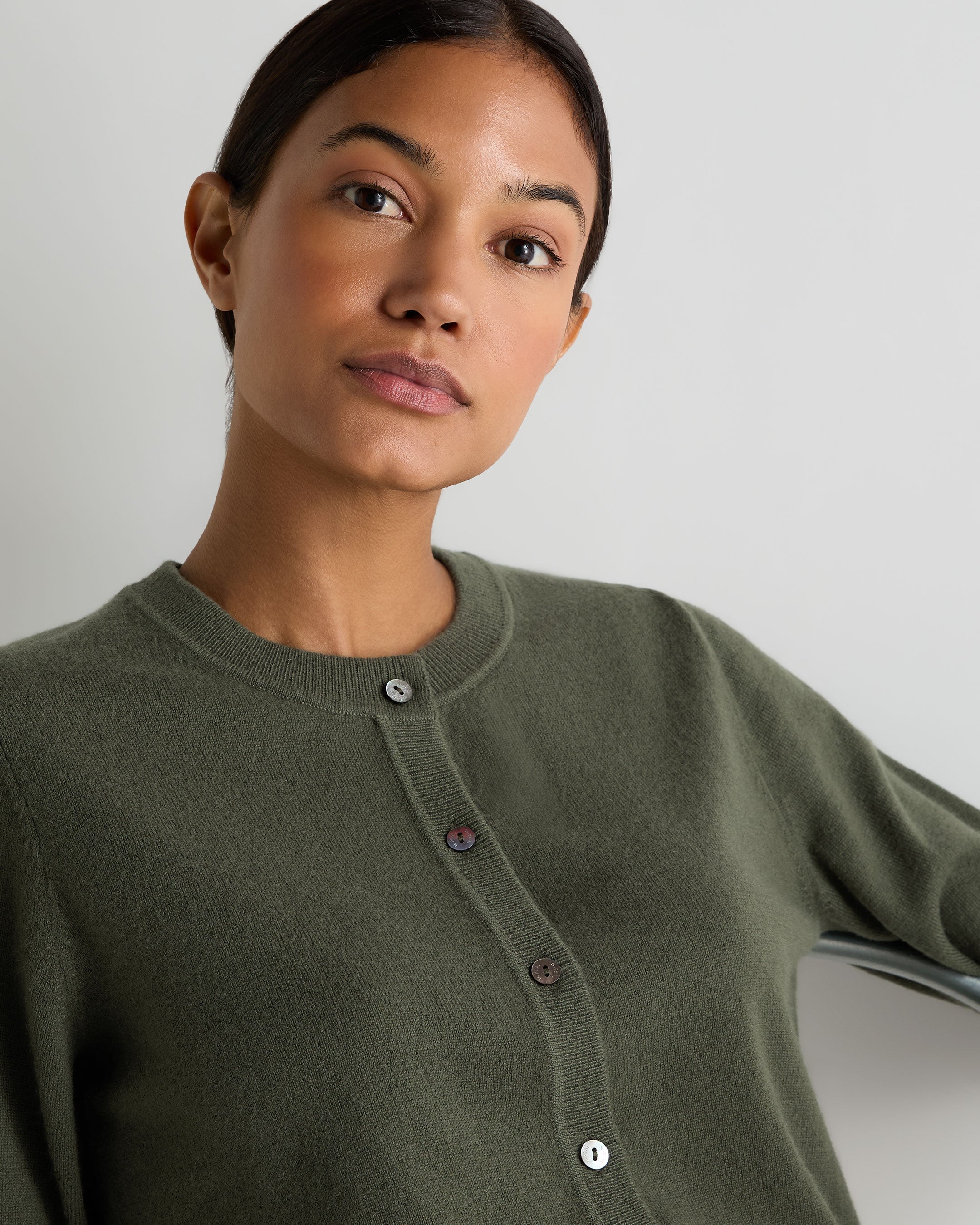 Women's Hallie Round Neck Cashmere Cardigan Army Green