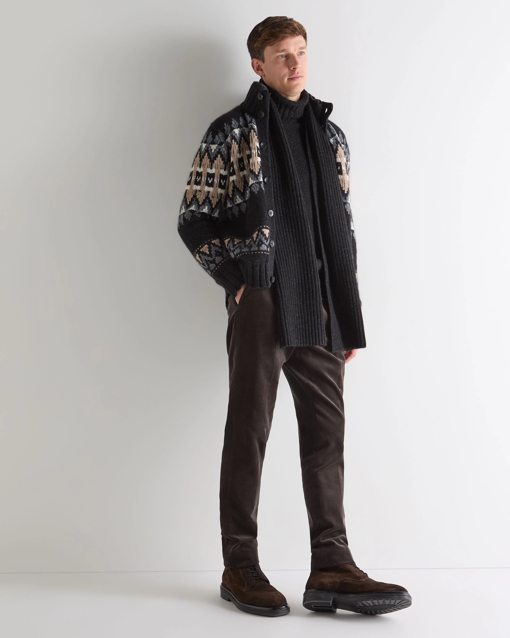 Unisex Chunky Rib Cashmere Scarf Charcoal Grey Melange