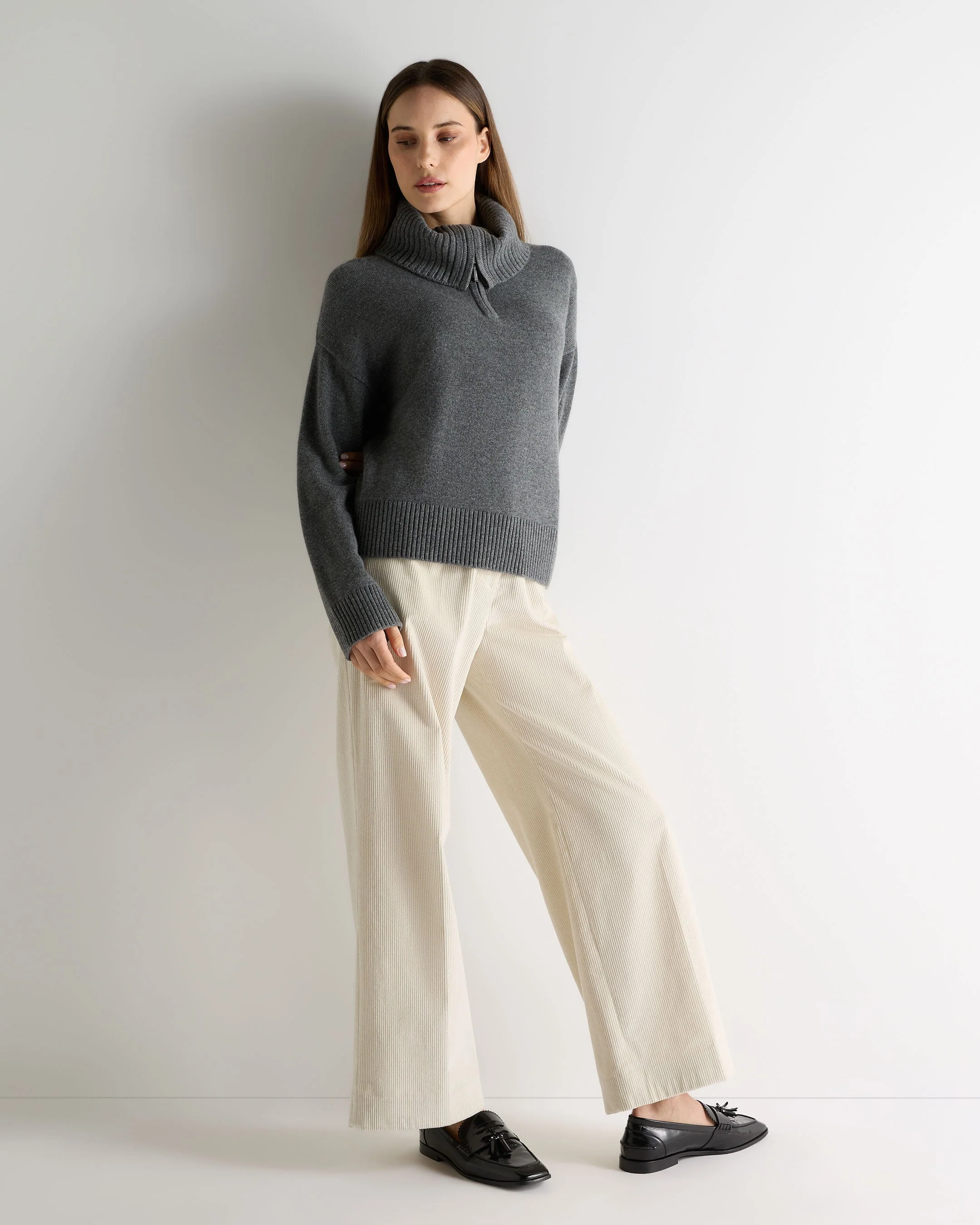 Women's Cashmere Half Zip Cashmere Jumper Elephant Grey