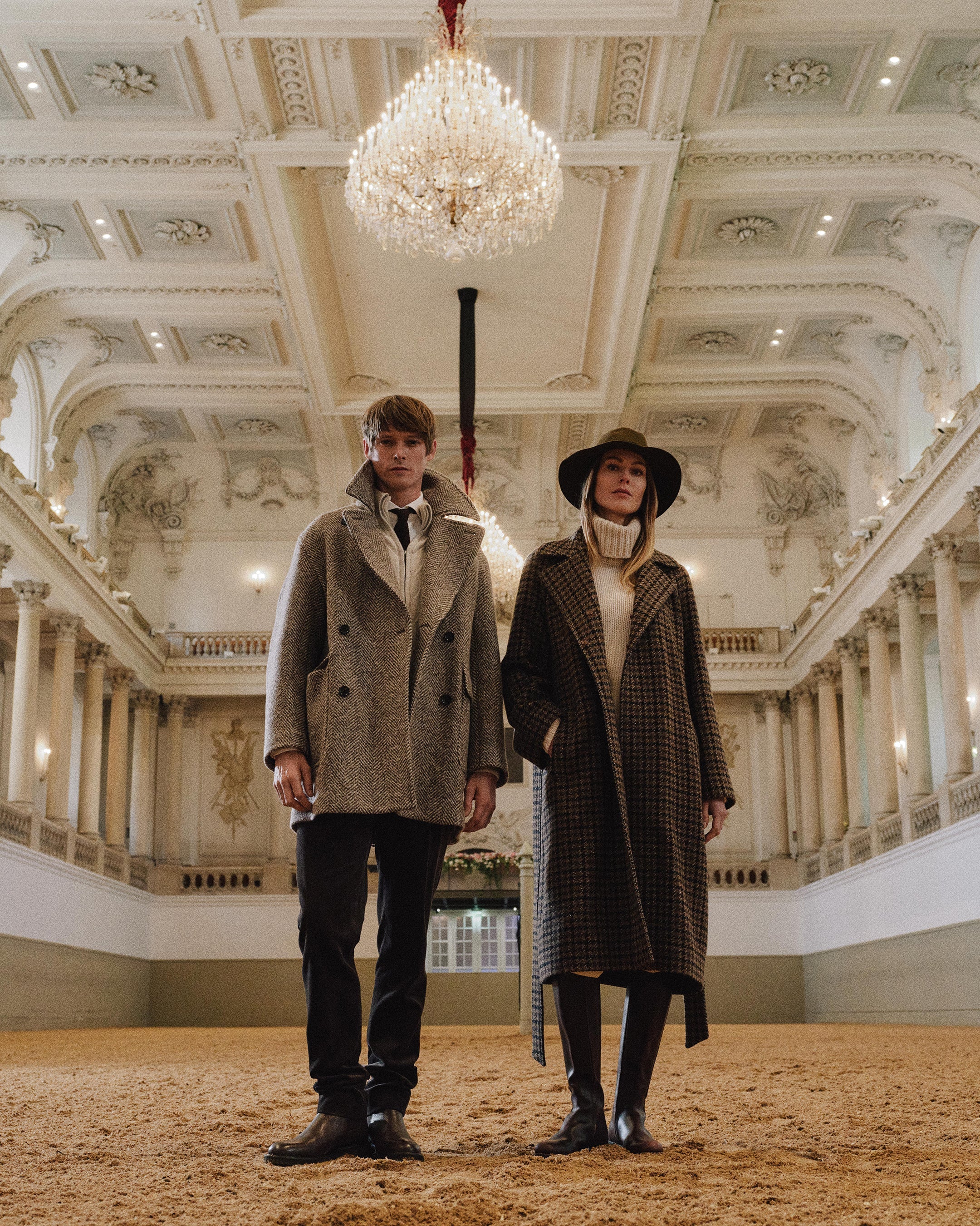 Women's Dogtooth Fur Trim Coat Brown