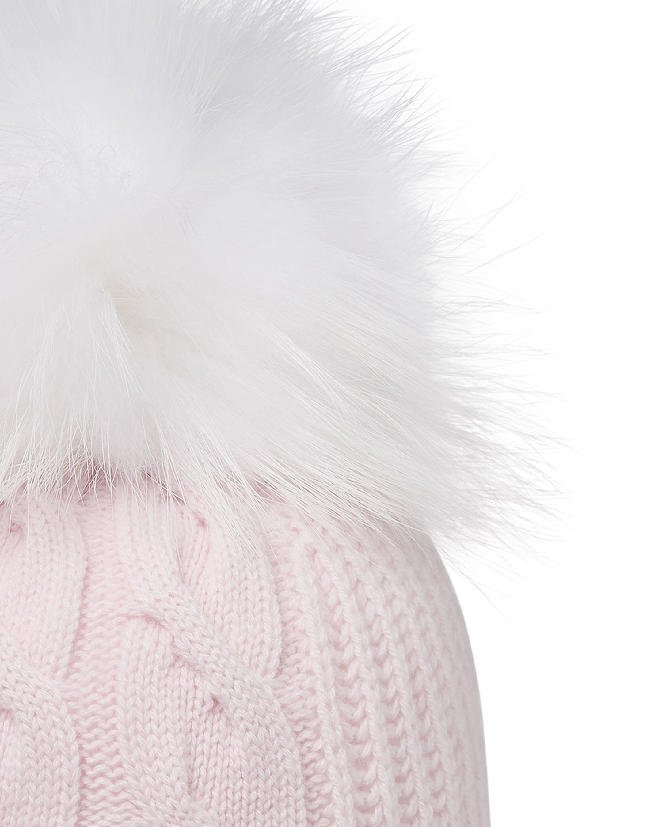 Women's Cable Cashmere Hat With Fur Pom Chalk Pink