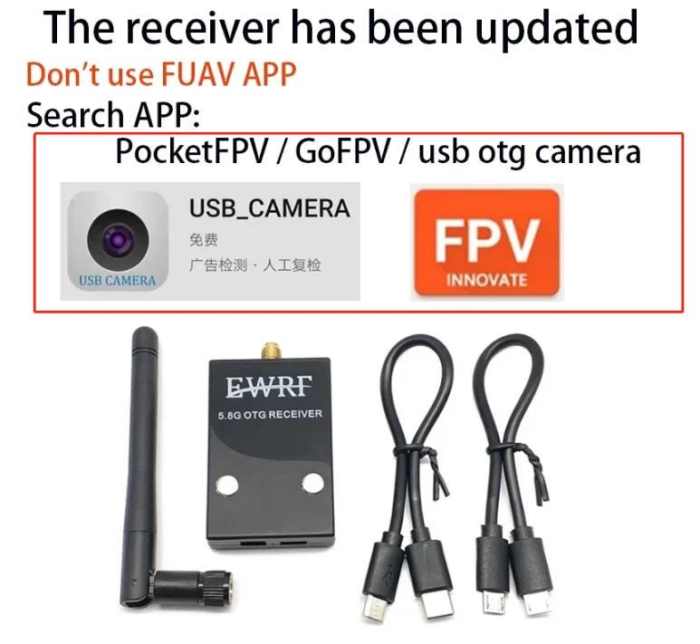 5.8Ghz 48CH 2W VTX - Long Range FPV Wireless Viedo Transmitter and EWRF UVC OTG Receiver + CMOS 1200TVL 2.5mm FPV Camera