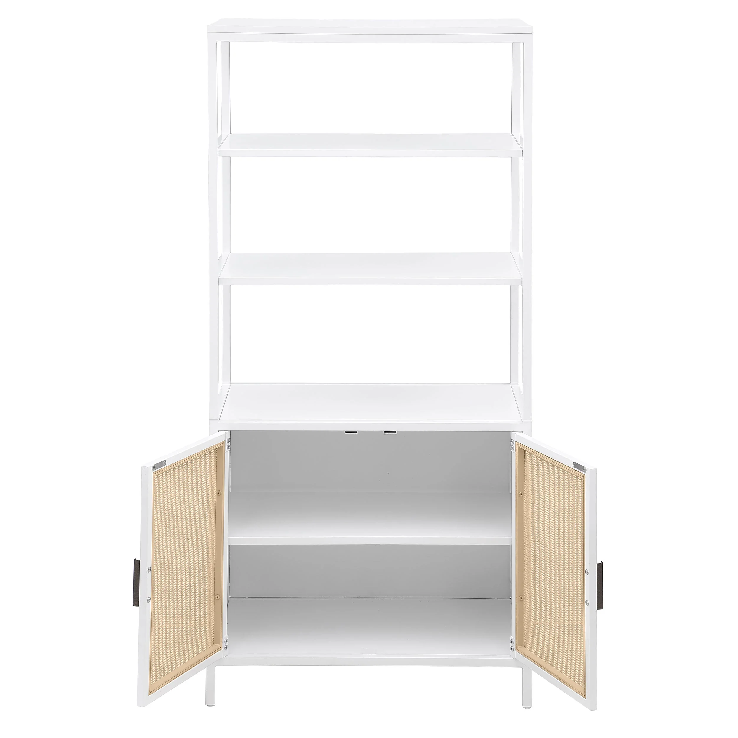 Amherst 3-shelf Radio Weave Cane Metal Accent Cabinet White