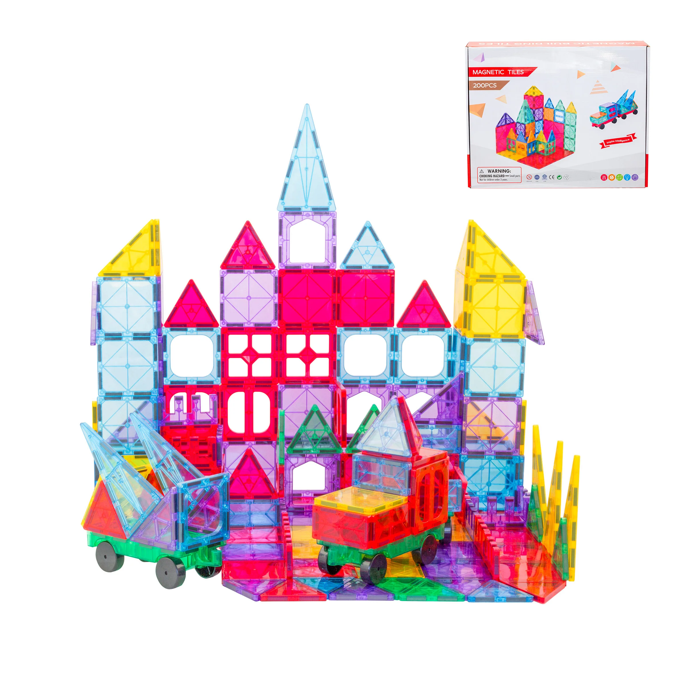 200 Pcs Non-Toxic Durable Magnetic Tiles/Puzzle with Storage Bag