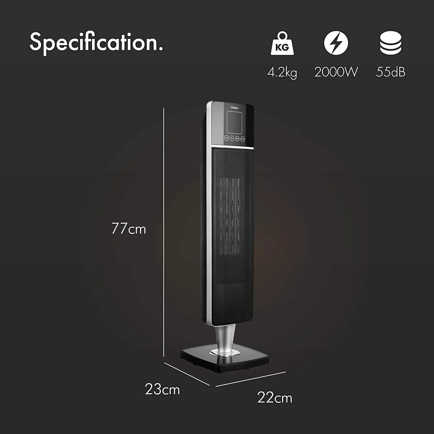 Vonhaus 220 Volt Oscillating Tower Fan Heater Timer Remote 220v 240 volts 220v 14041