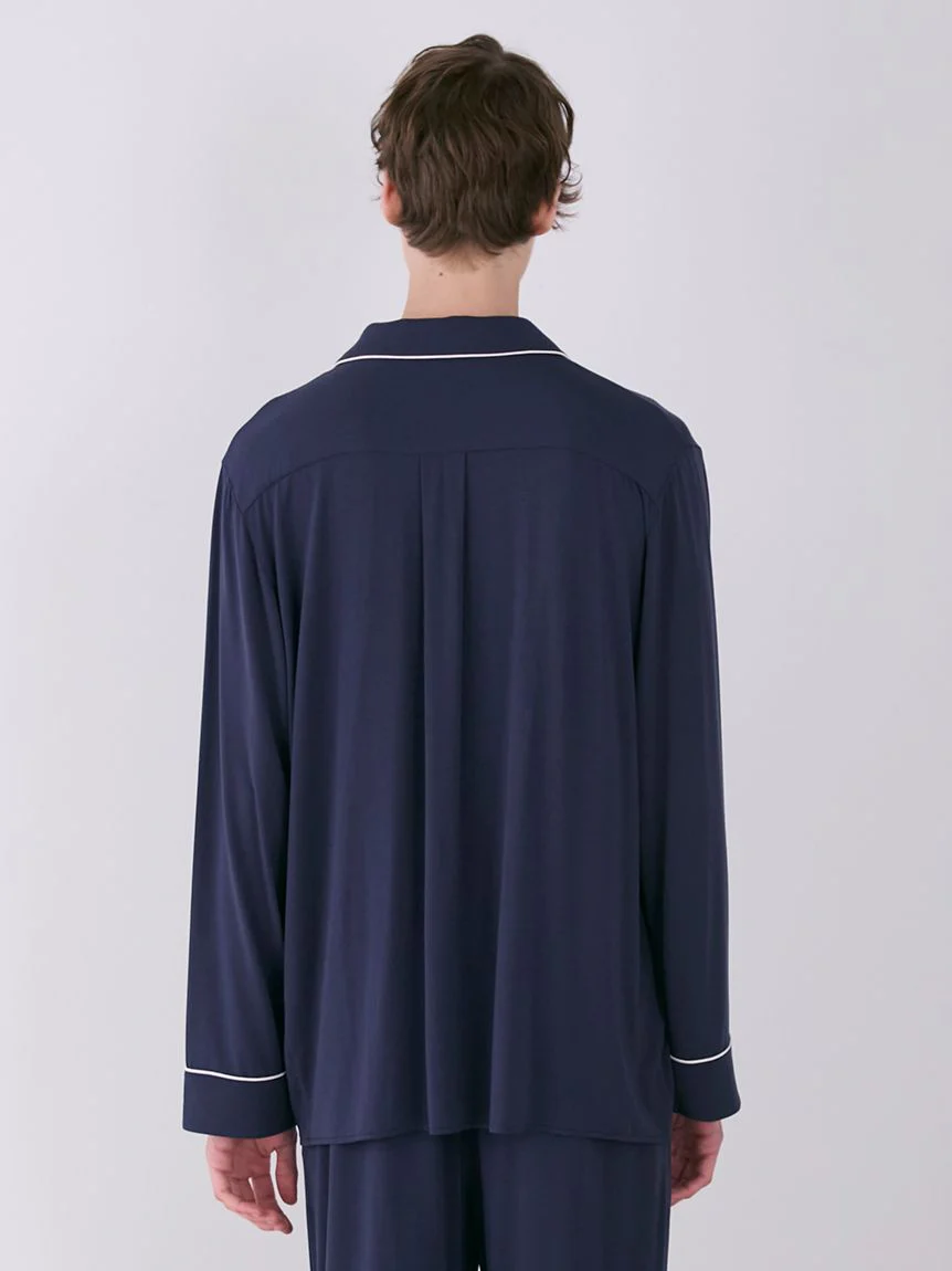 MEN's Rayon Long-Sleeve Sleep Shirt with Piping