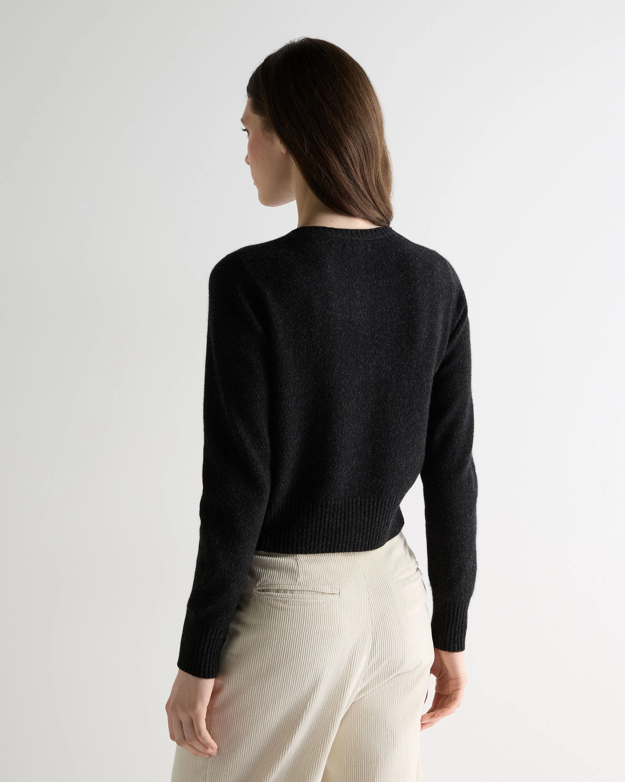 Women's Chunky Crop Cashmere Cardigan Charcoal Grey Melange