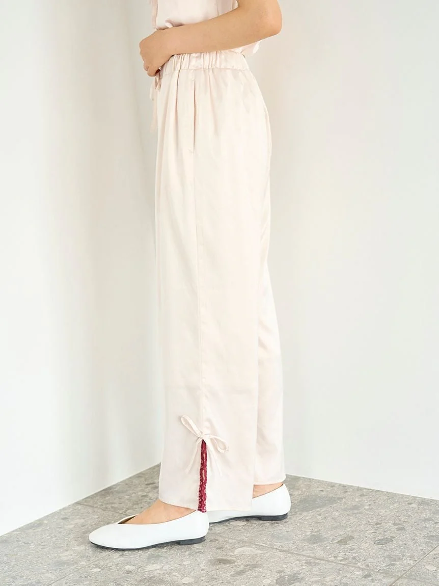 Satin Pants With Lace & Ribbon