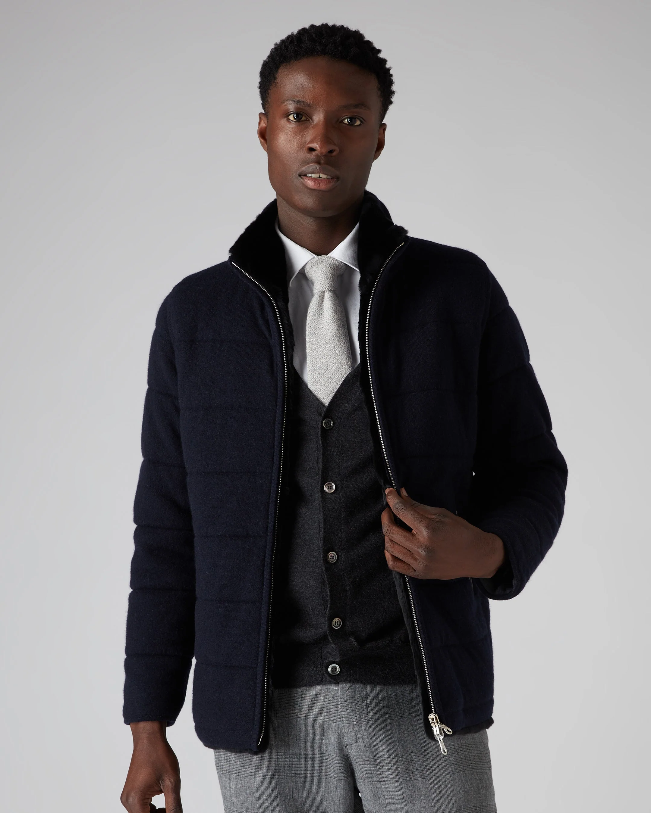 Men's Plain Knitted Cashmere Tie Fumo Grey