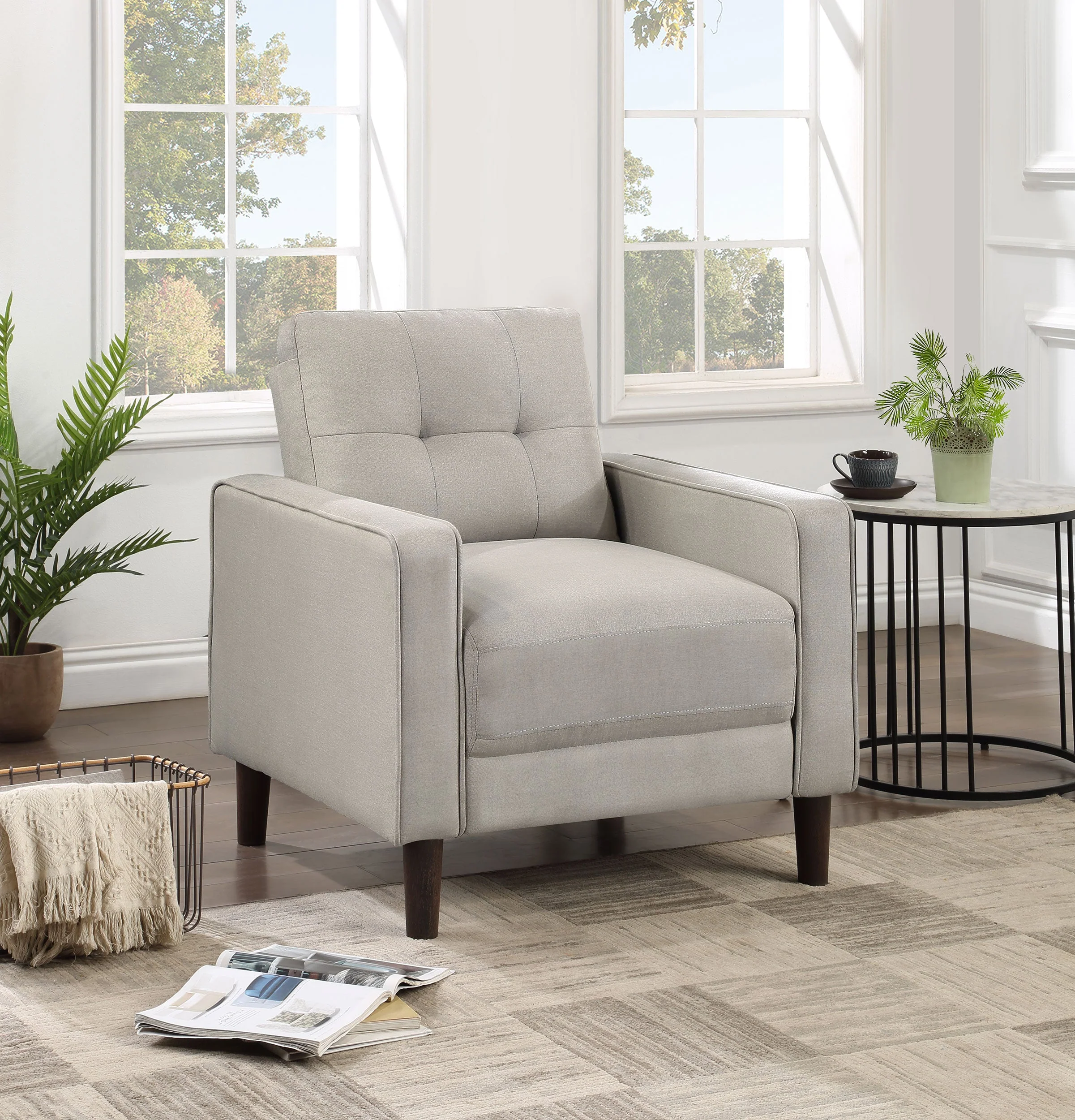 Bowen Upholstered Track Arm Tufted Accent Chair Grey