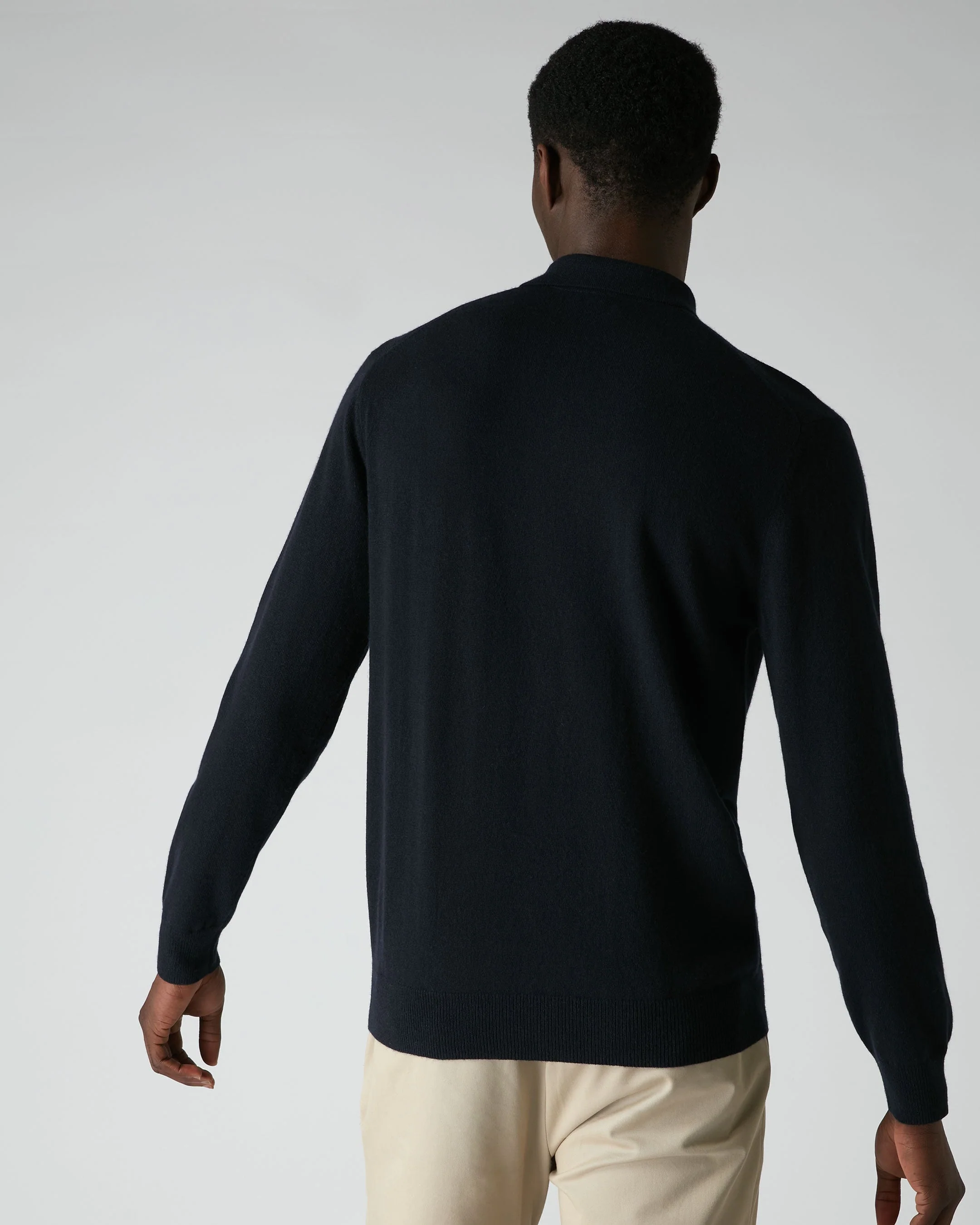 007 5 Button Cashmere Polo Shirt Navy Blue