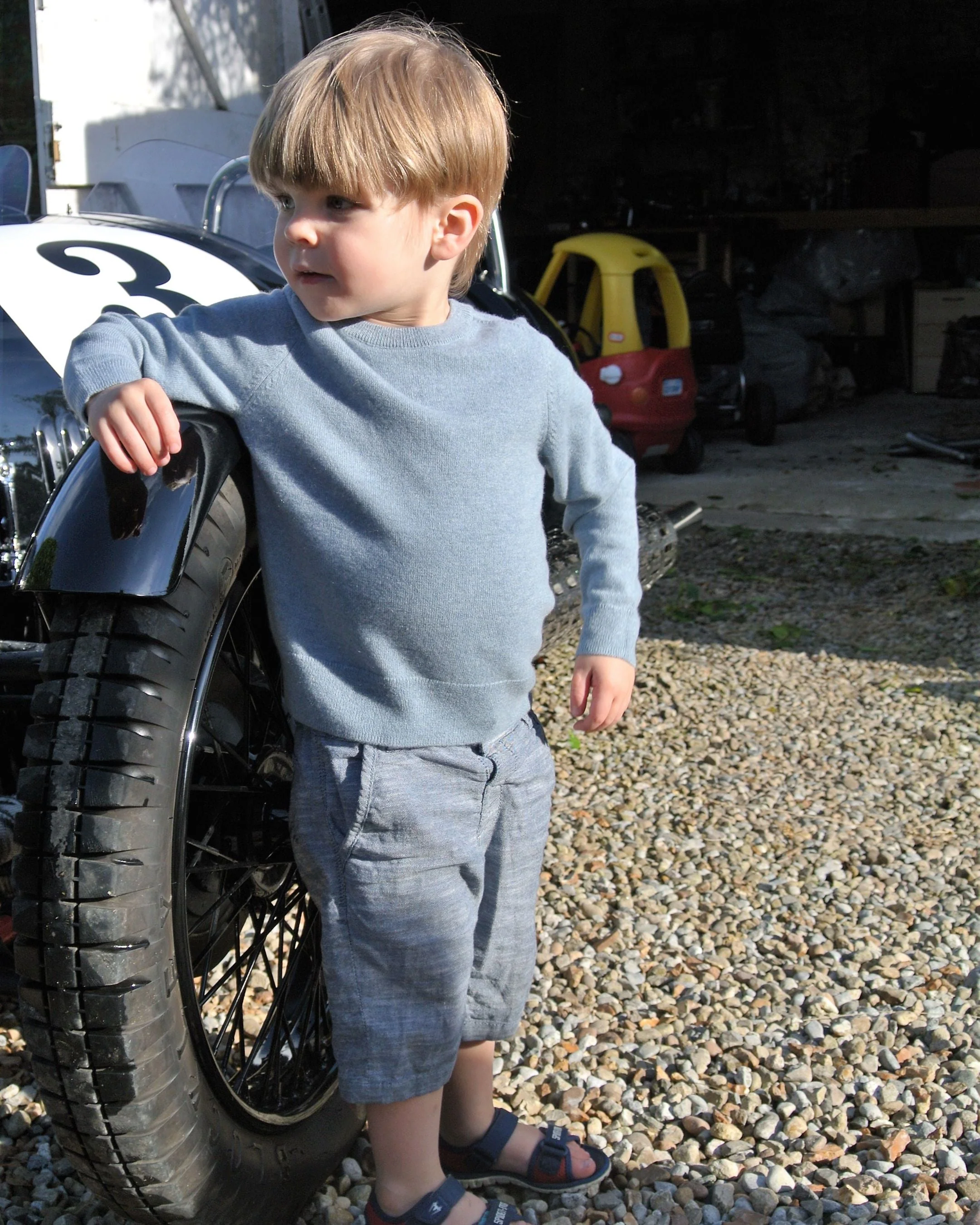 Boys Round Neck Cashmere Sweater Heather Blue