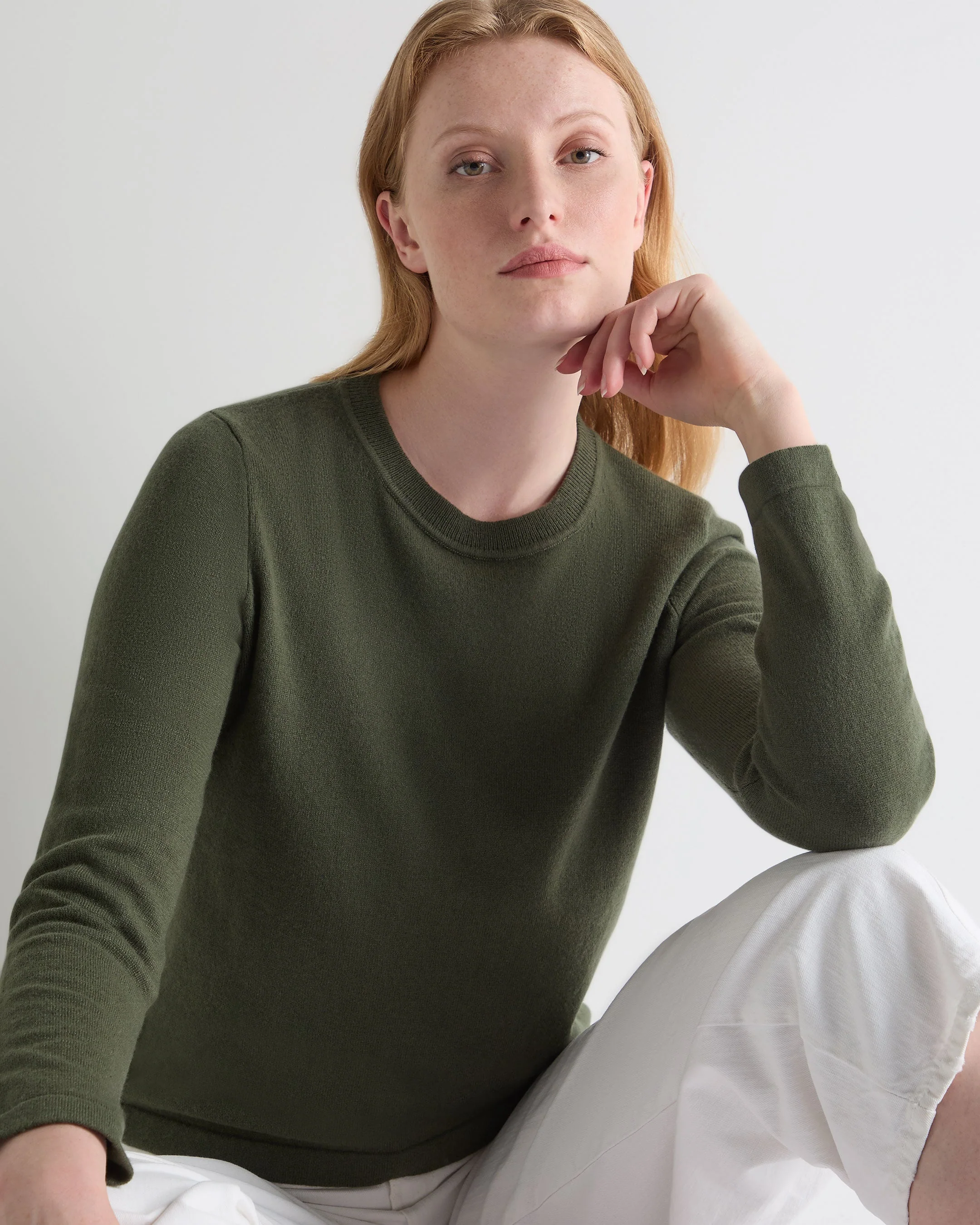 Women's Hallie Round Neck Cashmere Sweater Army Green