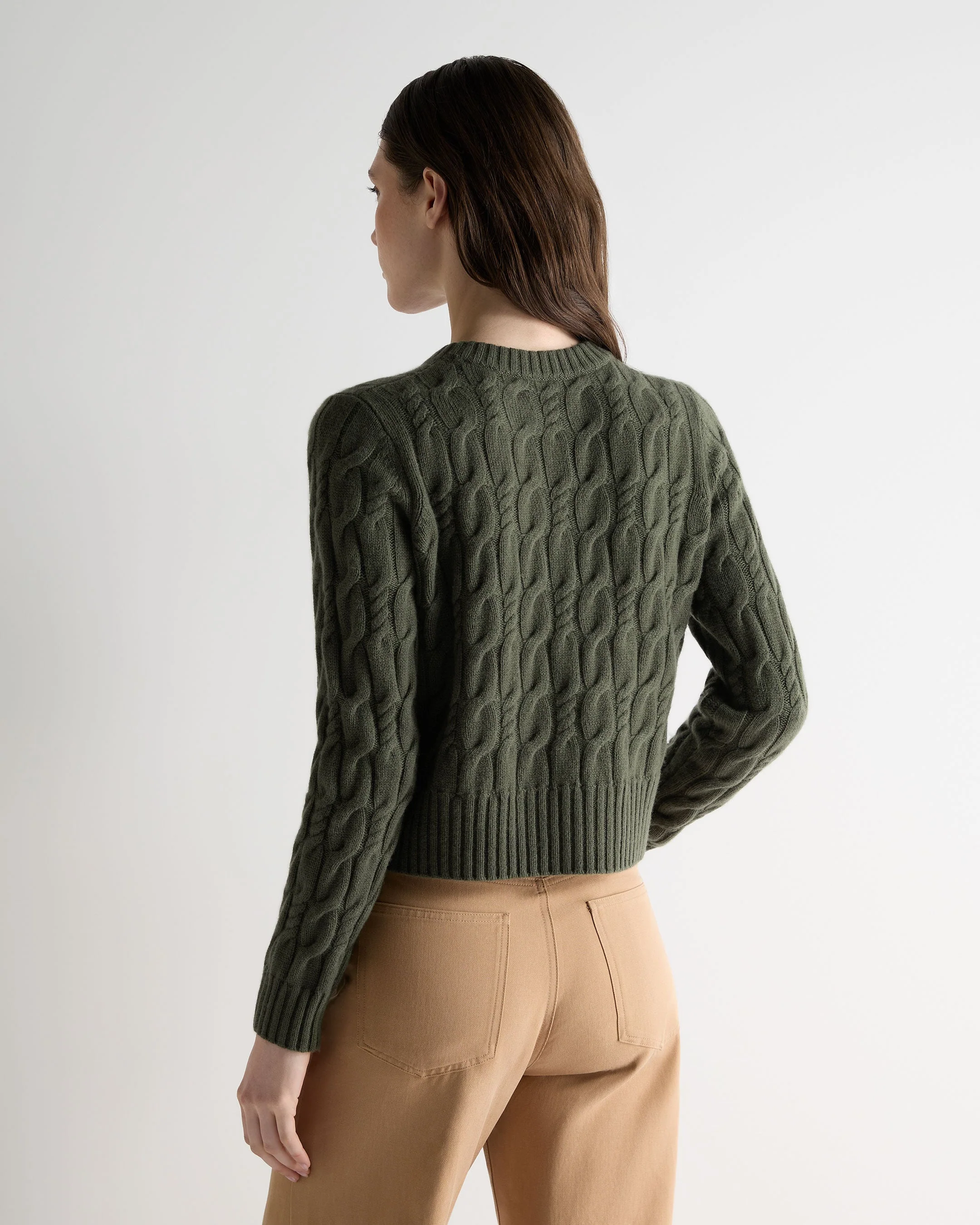 Women's Cable Cashmere Sweater Army Green