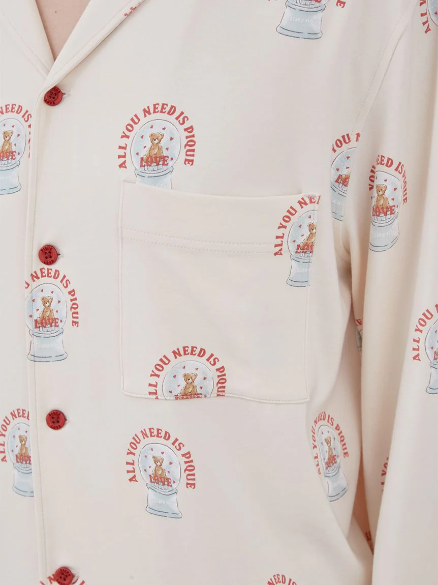 Snow Globe Bear Pattern Sleep Shirt Long Sleeve Sleepwear