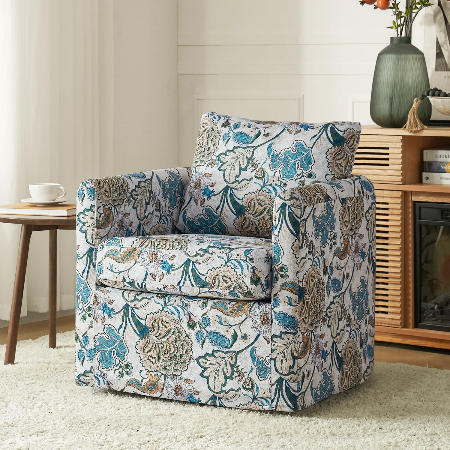 Armando Slipcovered Swivel Chair in Blue