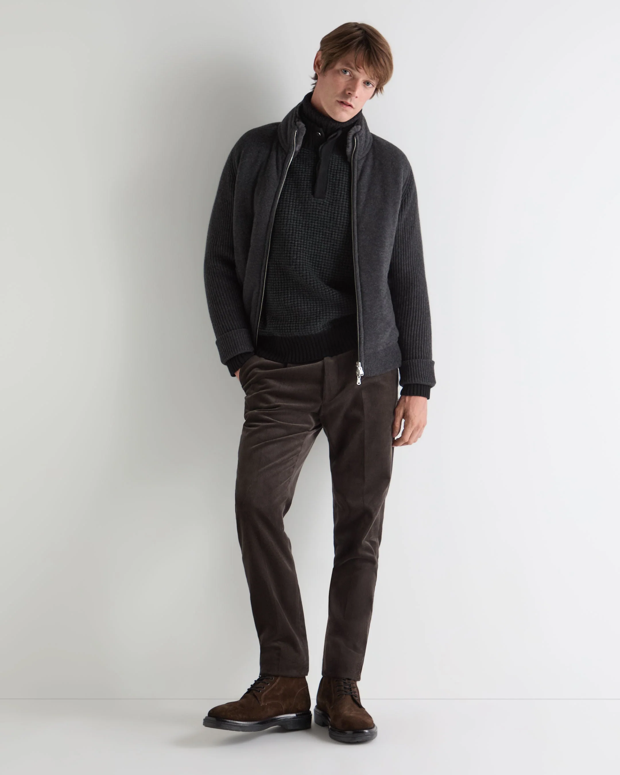 Men's Moss Stitch Half Button Cashmere Sweater Black