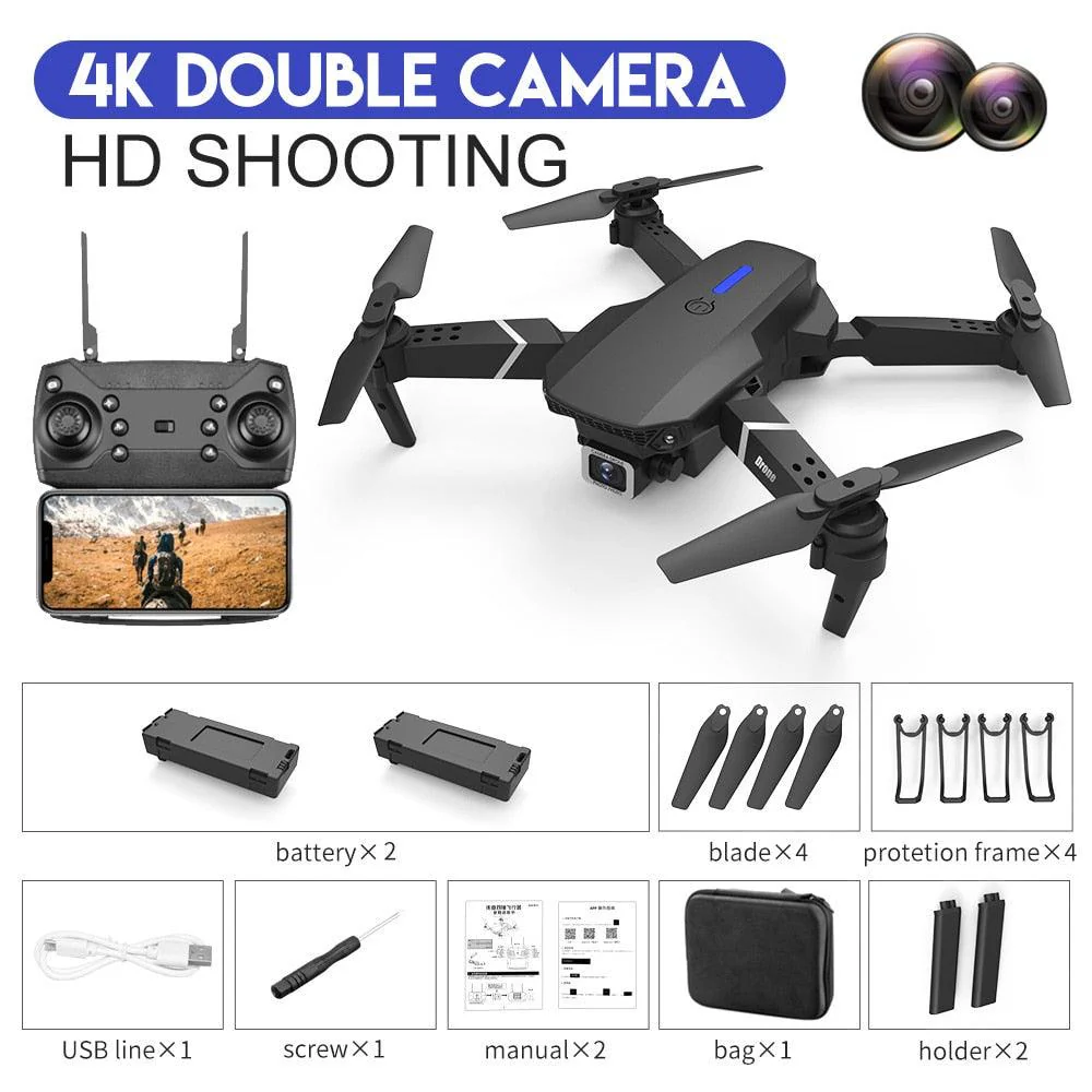 E88 Pro Drone - 2023 New Drone 4K Wide Angle HD Camera Foldable RC Helicopter WIFI FPV Height Hold Gift Toy