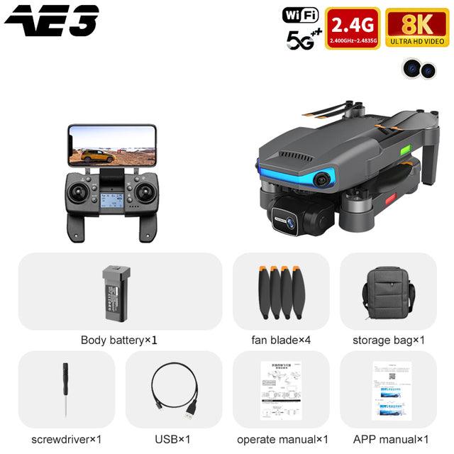 AE3 Pro Max Drone - 8K HD Dual Camera 6Axis EIS Gimbal 5G Wifi GPS FPV Folding RC Drones Quadcopter Professional Camera Drone