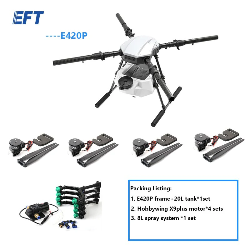 EFT E420P 20L Agriculture Drone - 4 Axis 20KG 20L 22L Tank Capacity Foldable Propeller Hobbywing Motor X9 plus JIYI K++ V2 H12 Remote Controller