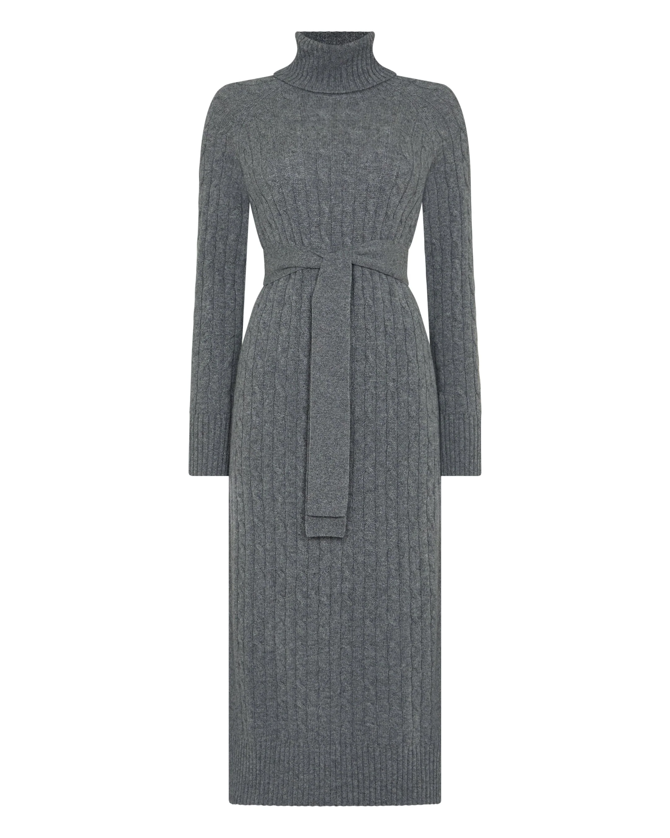 Women's Longline Cable Cashmere Dress Elephant Grey
