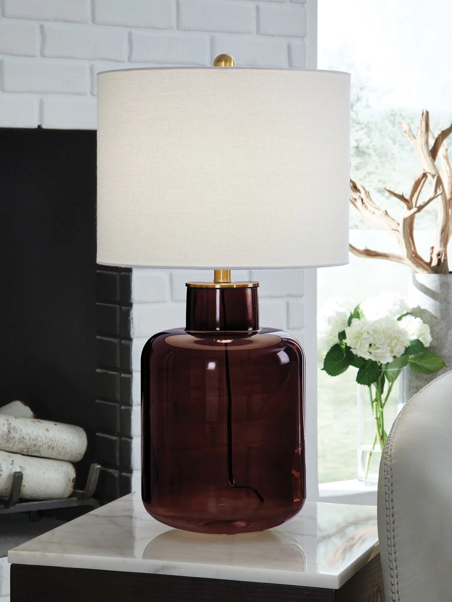 Mette - Glass Table Lamp - Brown / Gold Finish