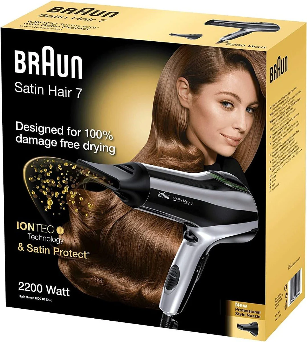 Braun HD710 Satin Hair 7 IONTEC  Hair Dryer  with Satin Protect  2200 watts  220 v 240 volts 50 hz
