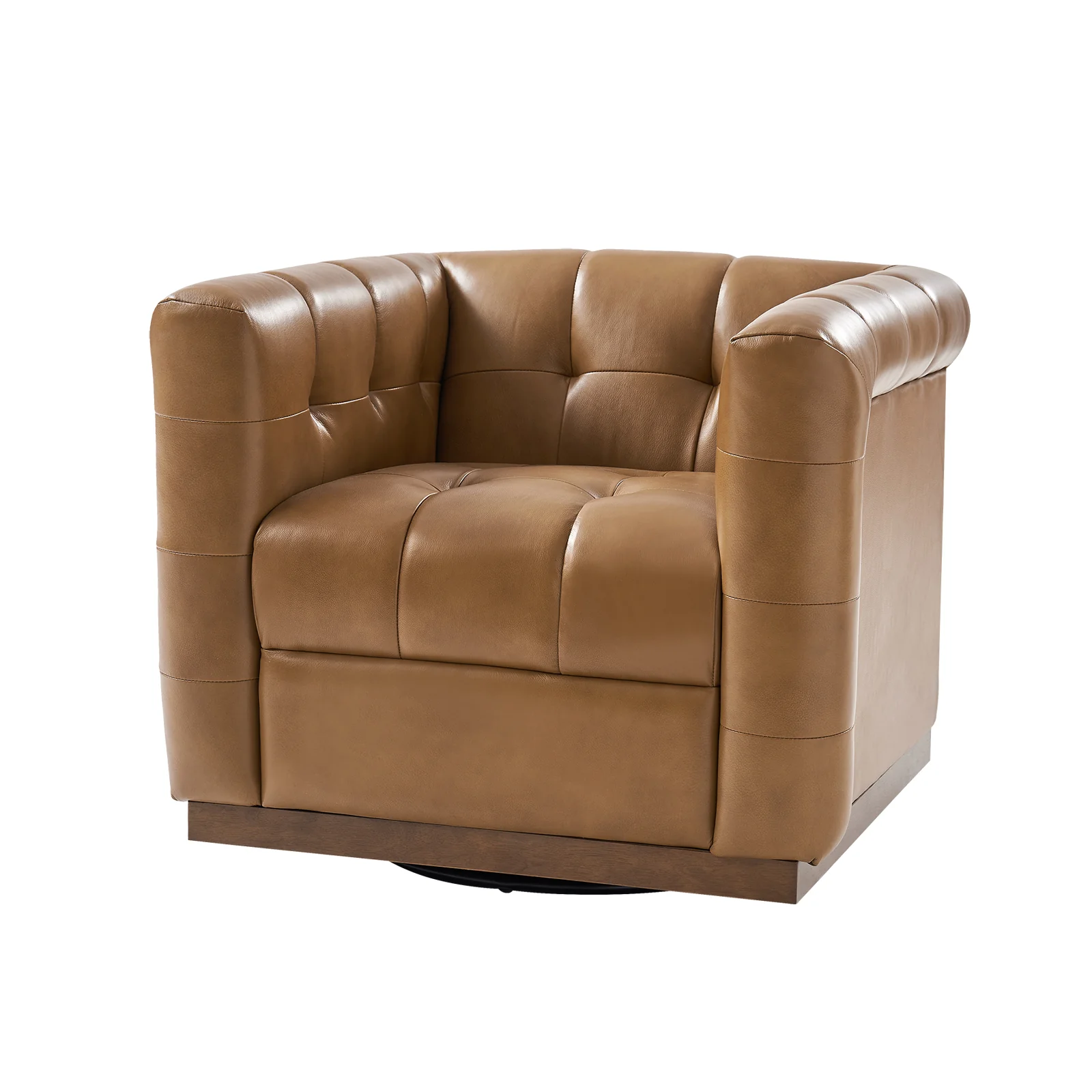 Arnold Genuine Leather Swivel Club Chair in Camel