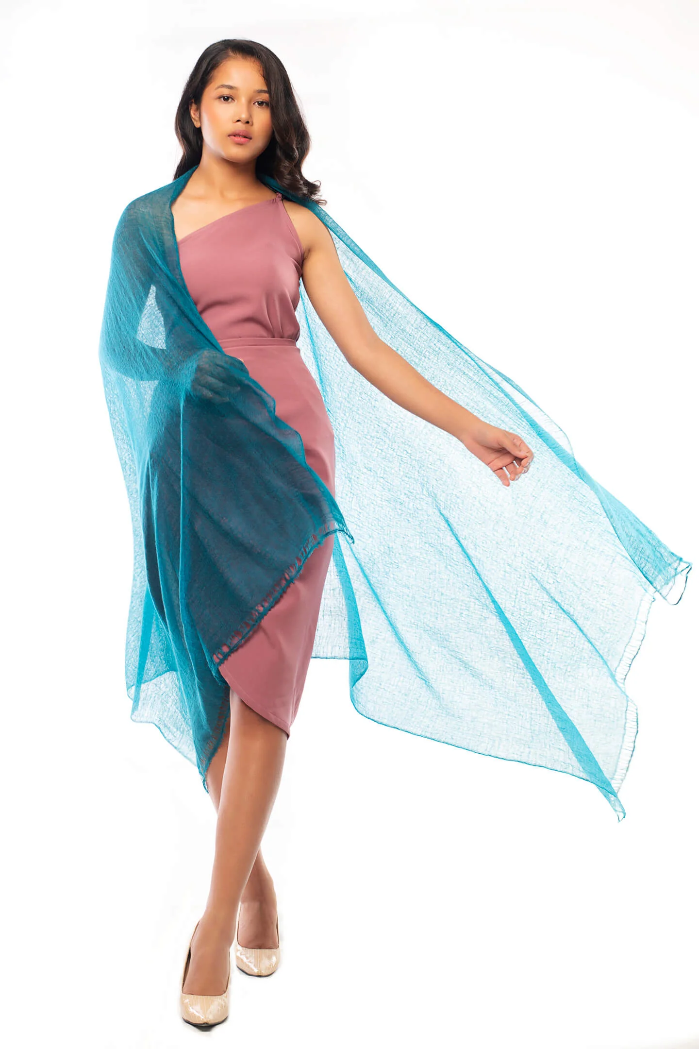 Handwoven Pure Cashmere Scarf Shawl in Emerald Green