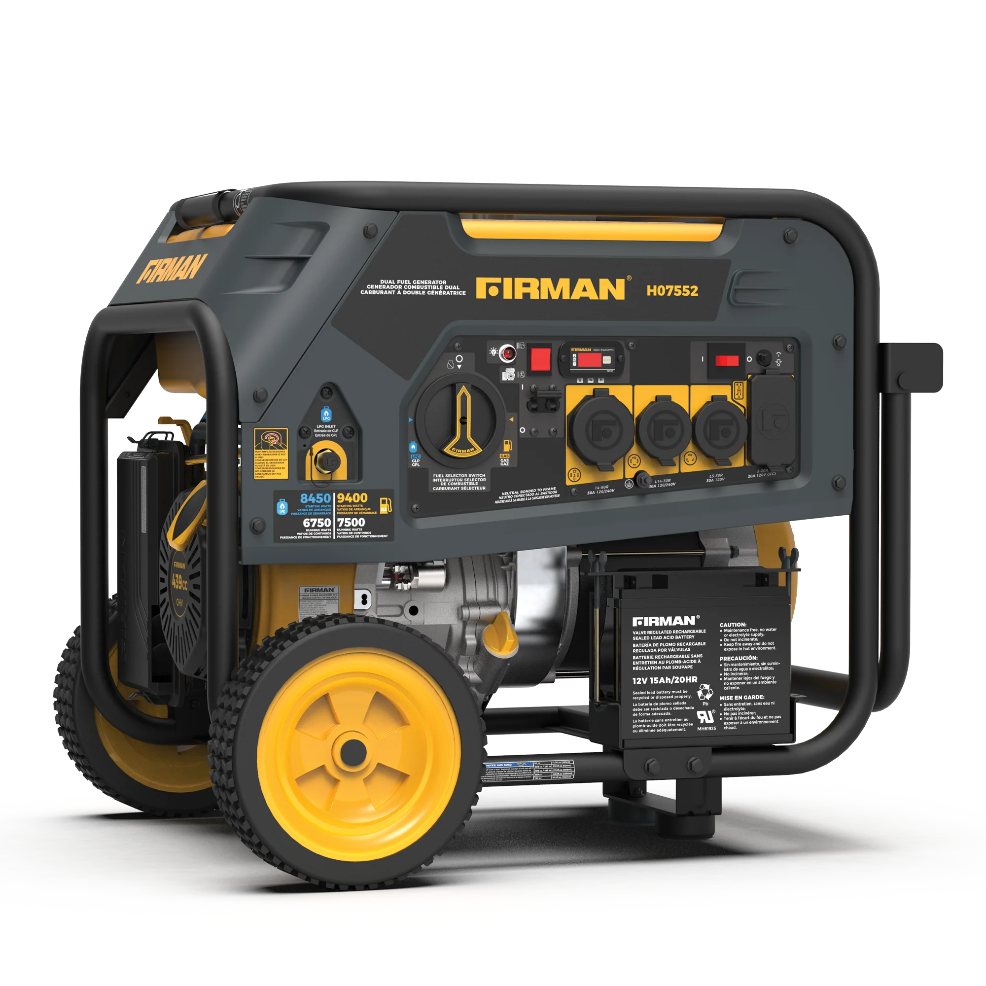 Dual Fuel Portable Generator 7500W Electric Start 120/240V