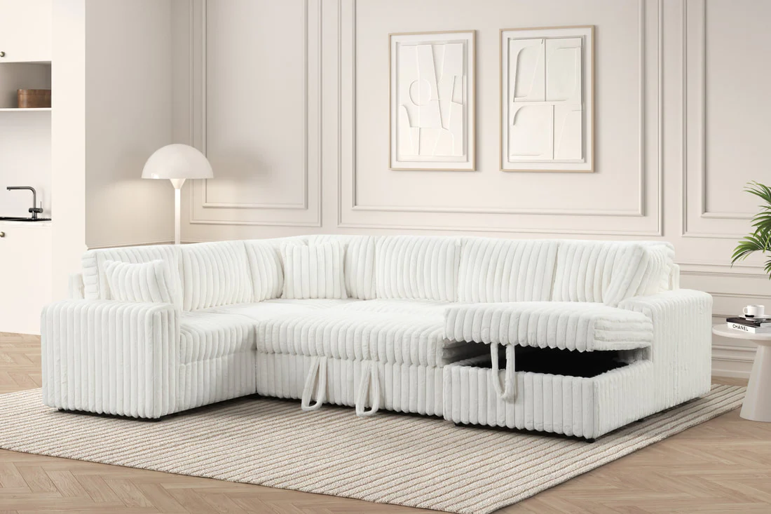 Beige Sectional with Pullout Bed