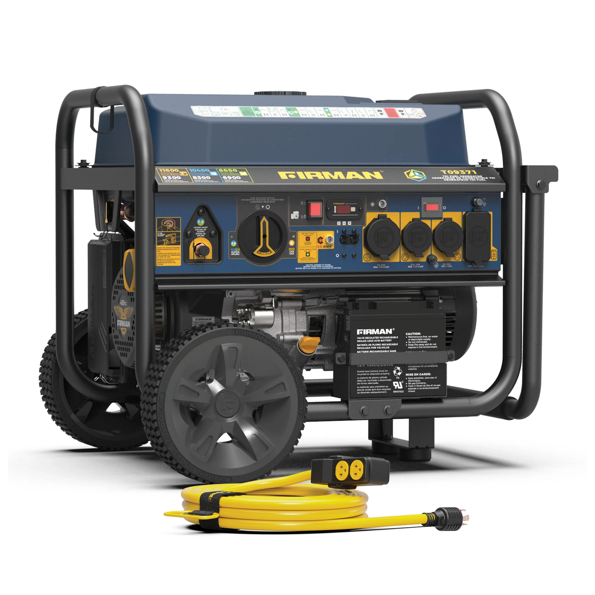 Tri Fuel Portable Generator 11600W Electric Start 120V/240V with CO alert