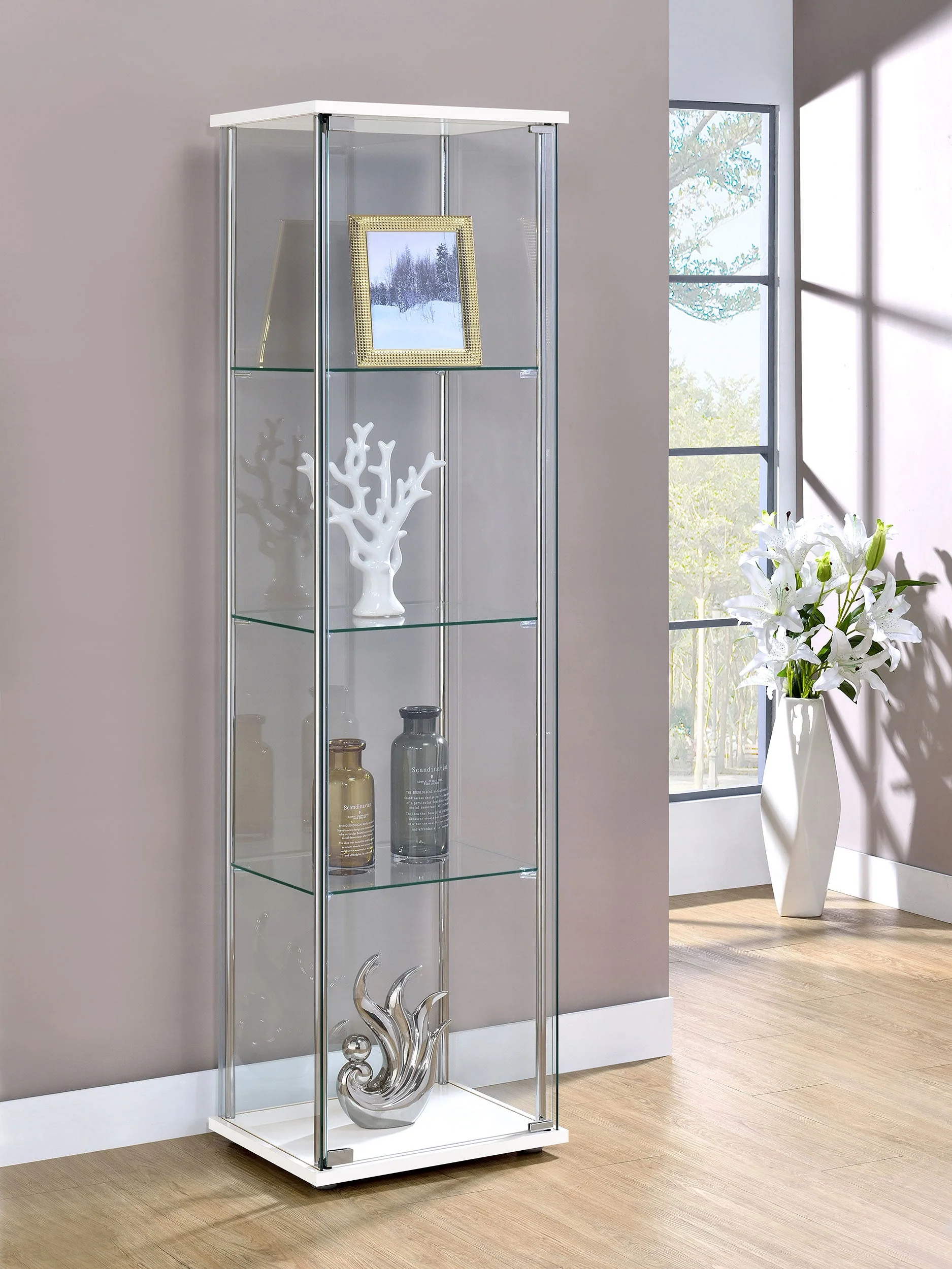 Bellatrix 4-shelf Clear Glass Curio Cabinet Cappuccino