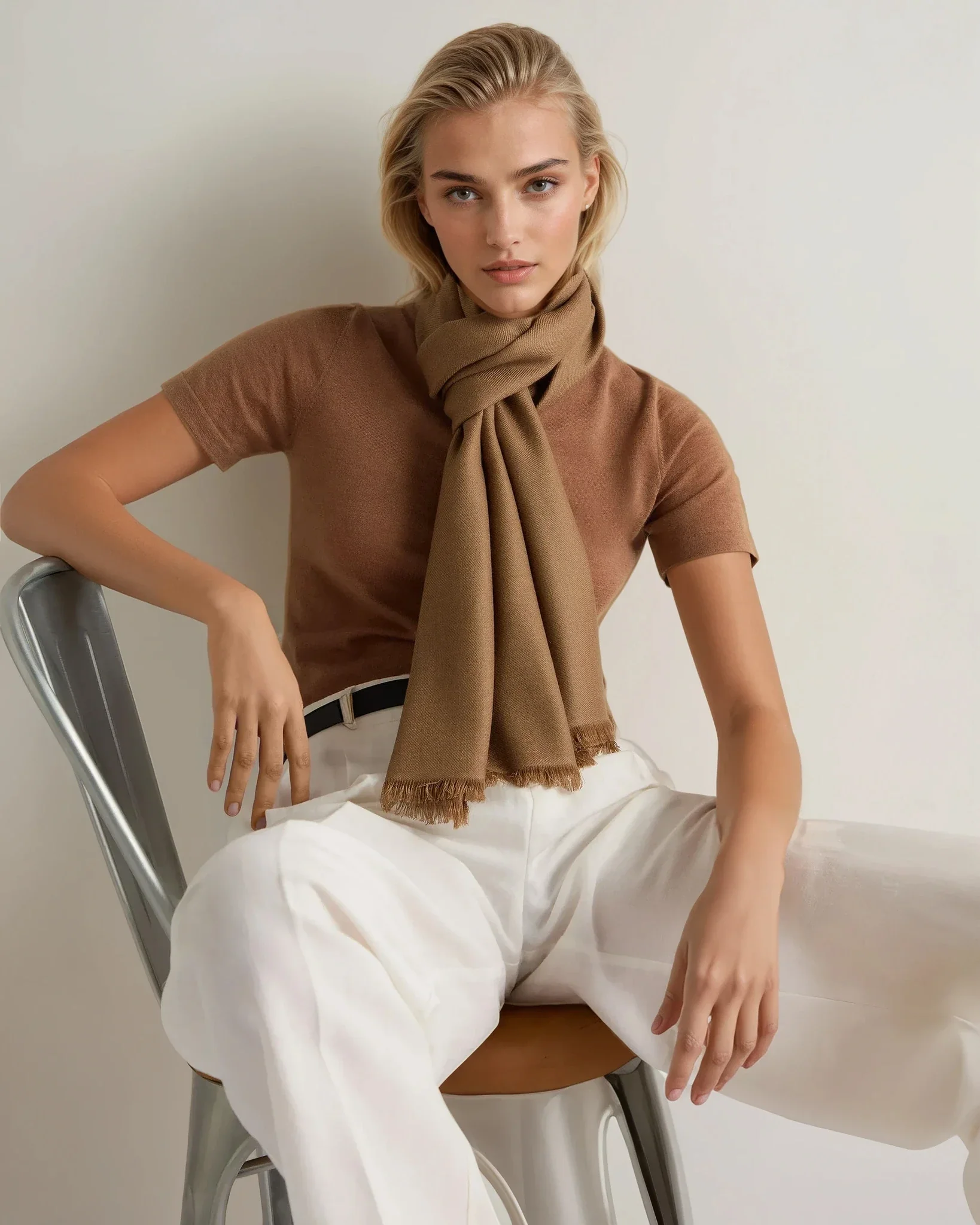 Women's Pashmina Cashmere Stole Dark Tan Brown