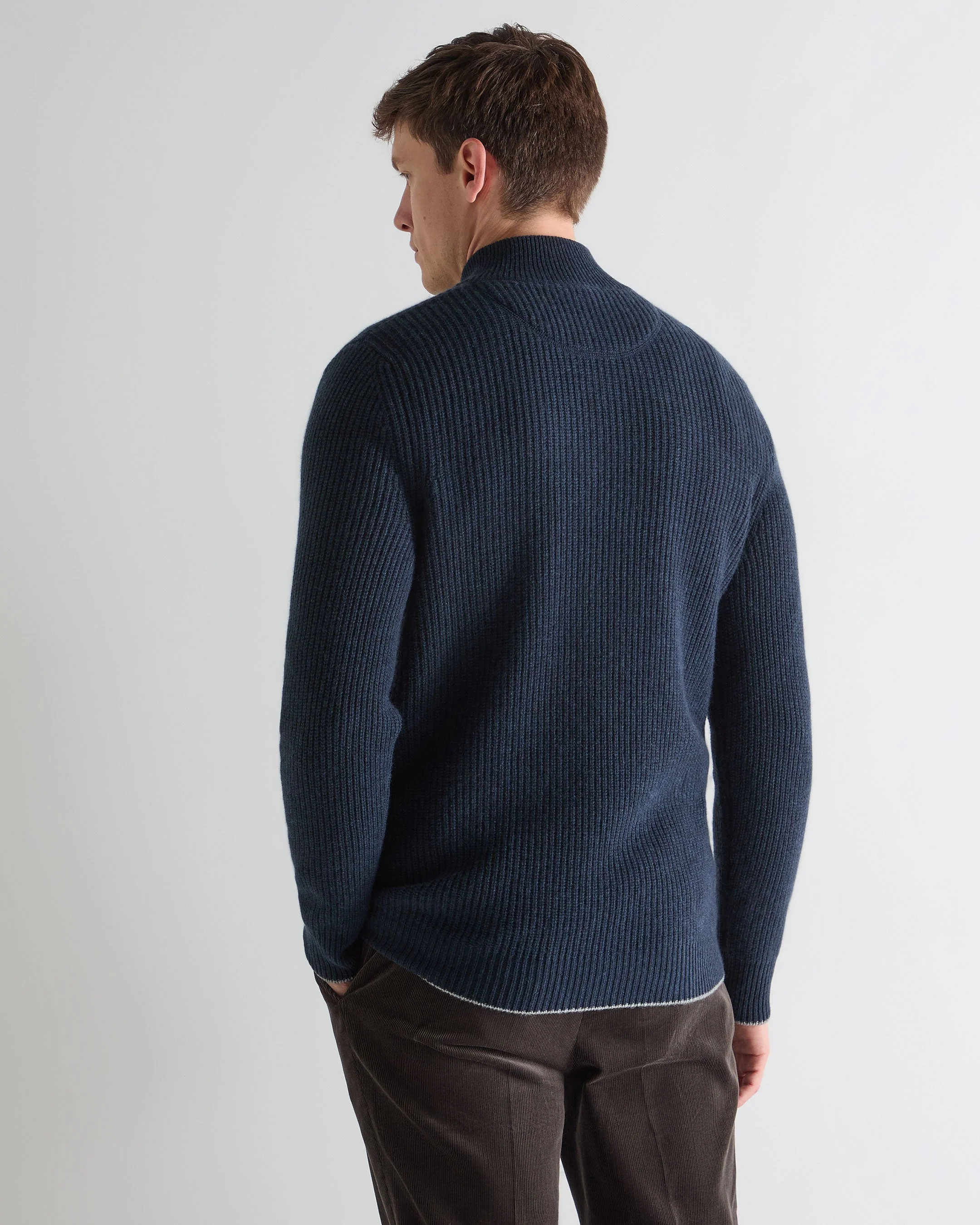 Men's Beauchamp Half Button Cashmere Sweater Indigo Blue