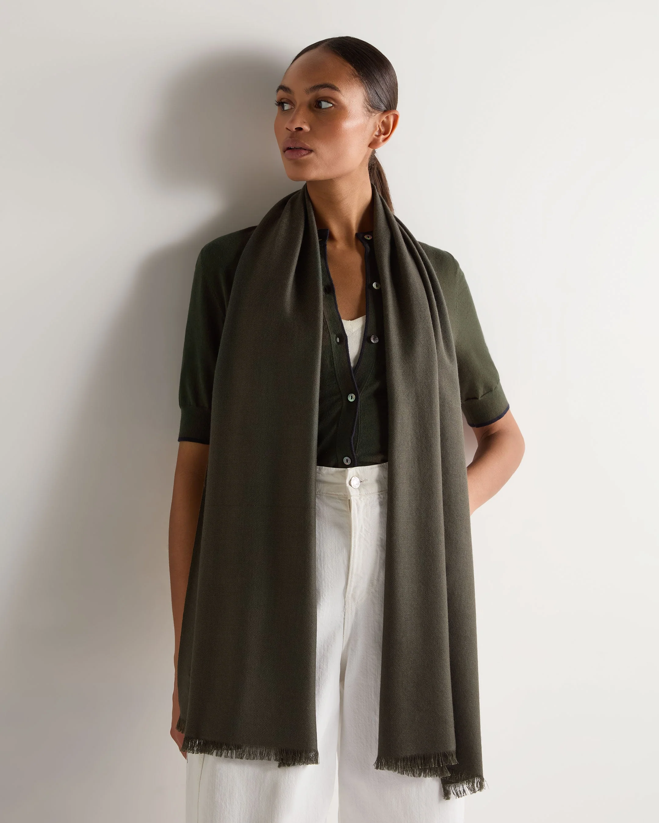 Women's Pashmina Cashmere Stole Arabica Khaki Green