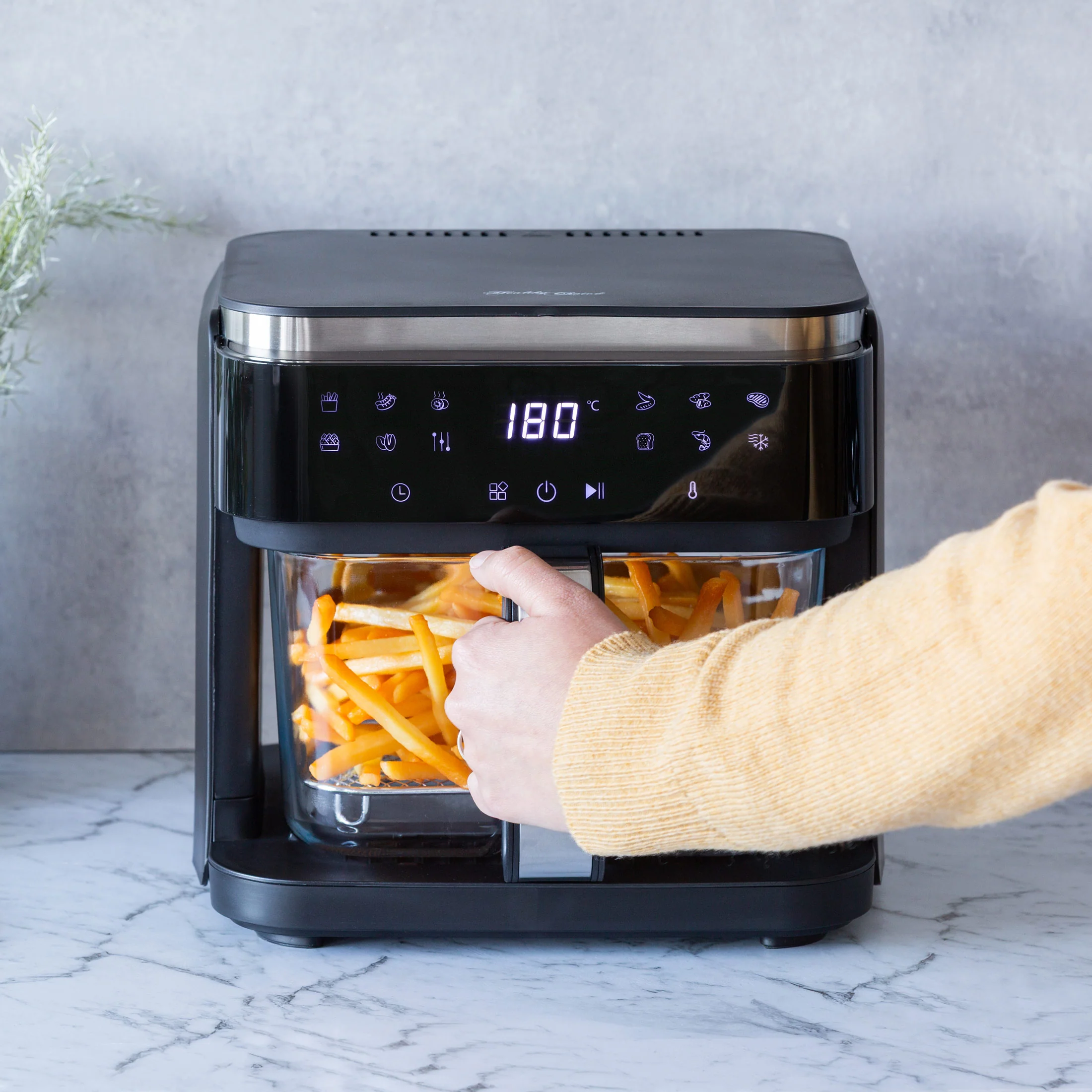 6L Touch Controlled Digital Air Fryer with Glass Basket, 1200-1400W