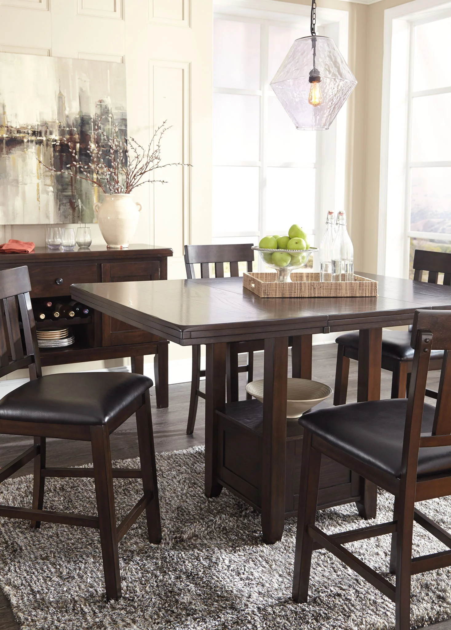 Haddigan - Rectangular Dining Room Counter Extension Table - Dark Brown