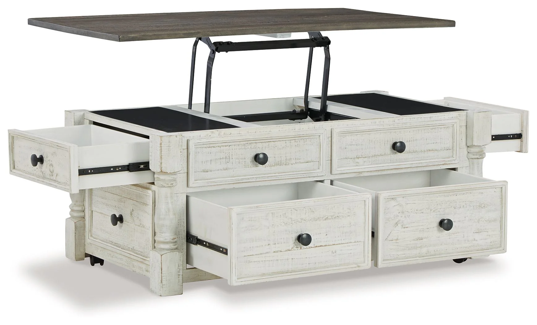 Havalance - Lift Top Cocktail Table with Storage Drawers - White / Gray