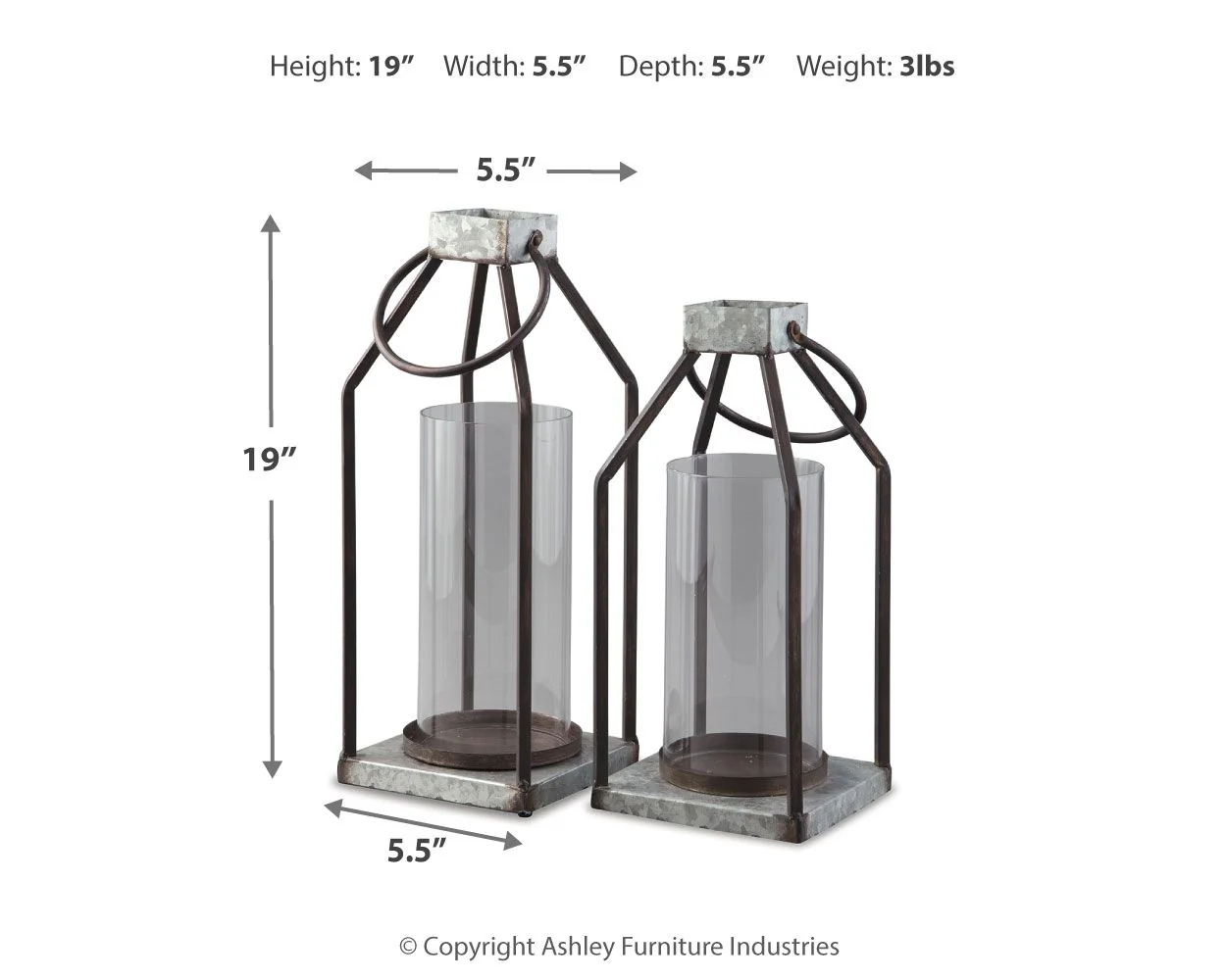 Diedrick - Lantern Set (Set of 2) - Gray / Black