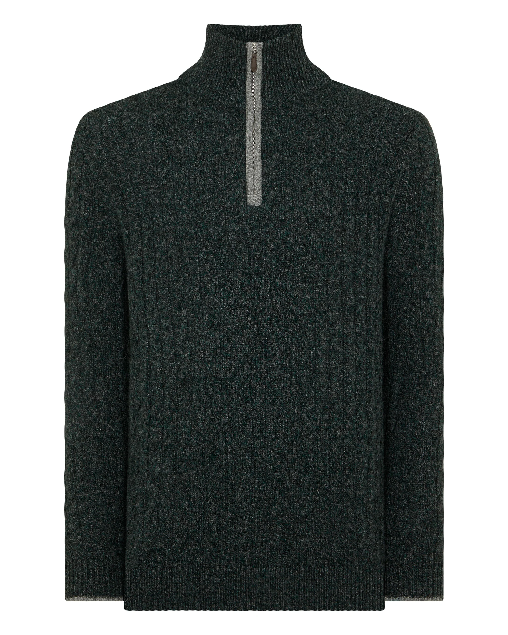 Men's Albemarle Cable Half Zip Cashmere Jumper Green Melange