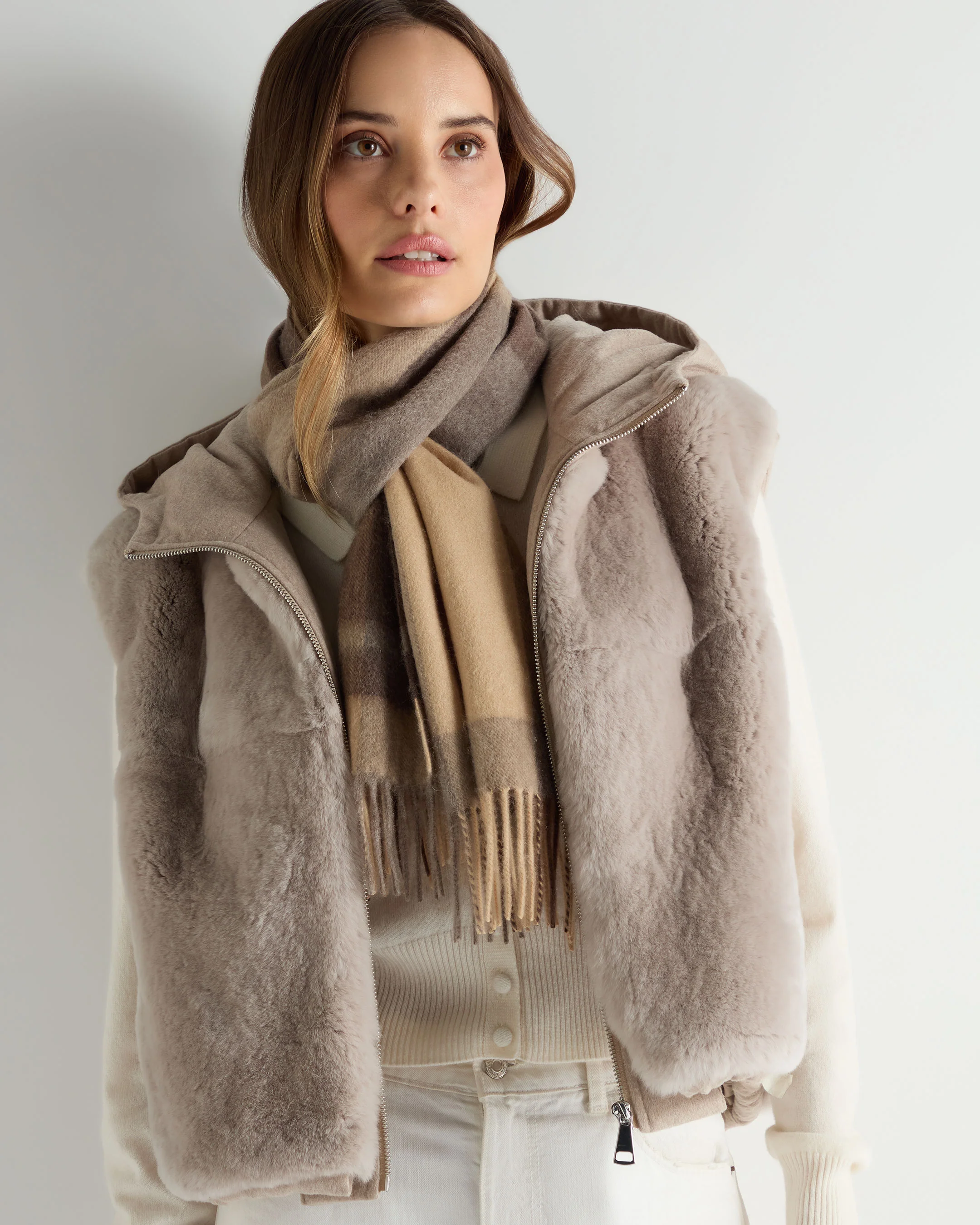 Unisex Cashmere Check Scarf Brown + Camel