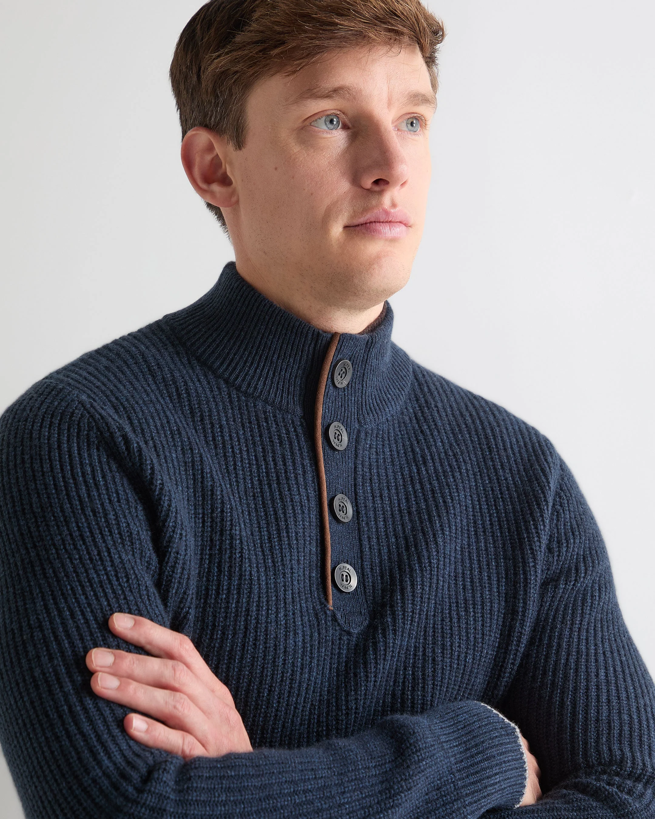 Men's Beauchamp Half Button Cashmere Sweater Indigo Blue